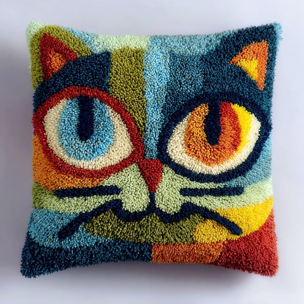 WallustrioaW Latch Hook Kit Cushion,Cute cat