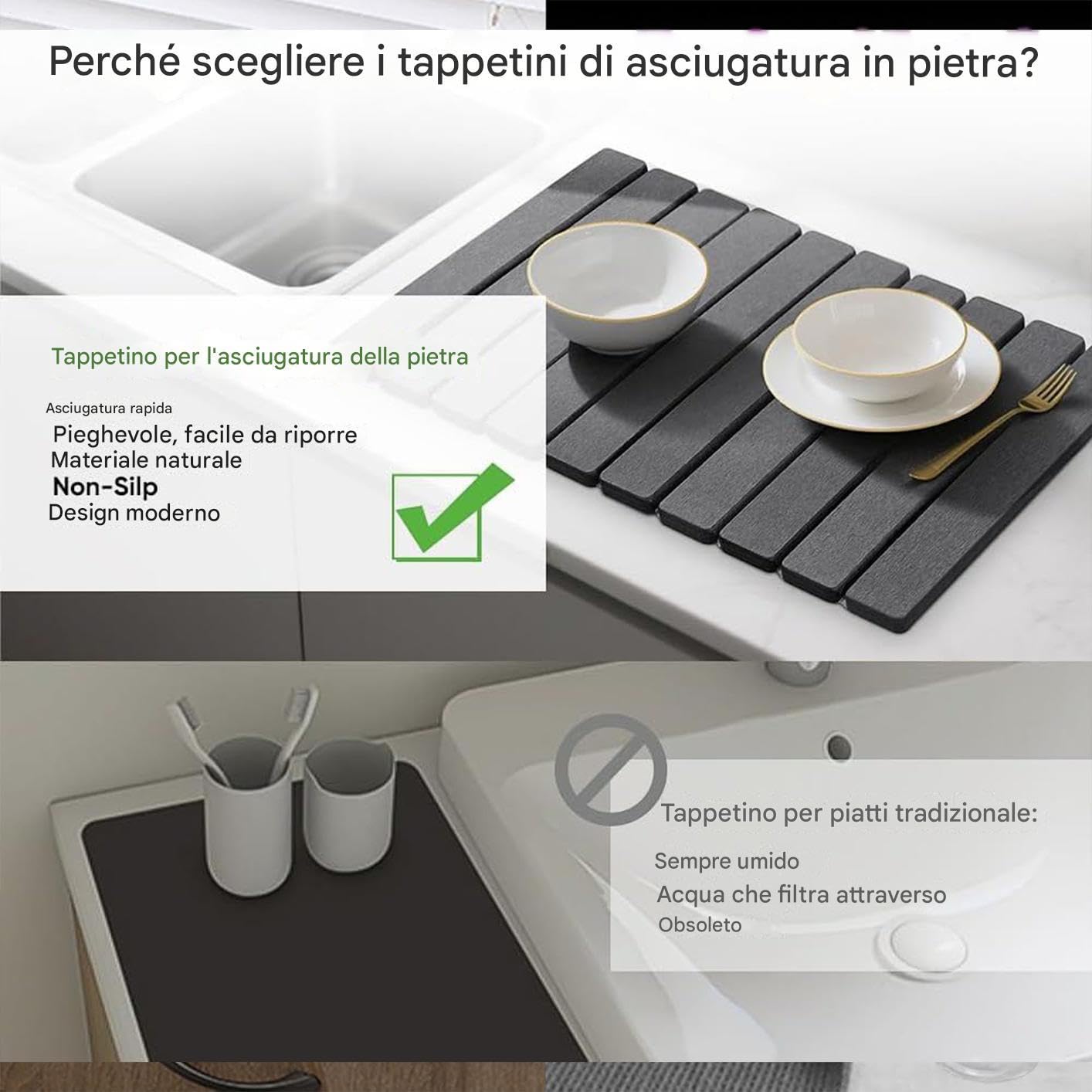 Tappetino Asciugante Vassoio Scolastoviglie Portatile Assorbente