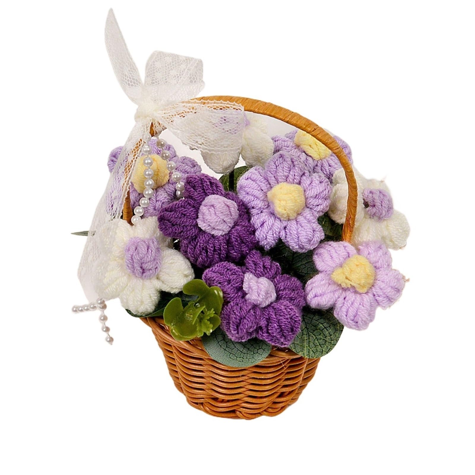 EXKURPOO crochet plant 1PC Handmade Crochet Flower Bouquets, Knitted Daisy Bouquet For Christmas, Home Decor, Birthday For Woman Wife Mom for home