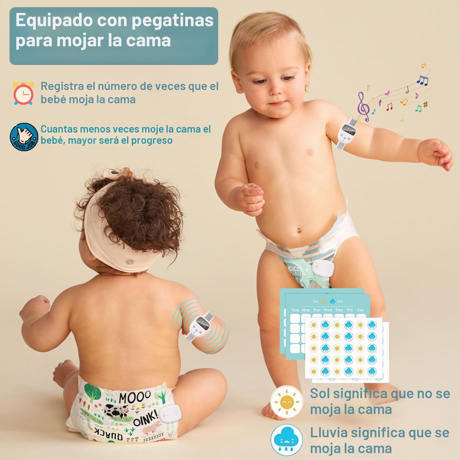 Alarma inalámbrica para niños, con mando a distancia, 3 modos de recordatorio, 2 tonos de llamada, carga USB, temporizador, alarma para entrenamiento de orinal nocturno Superwindun (versión básica​)