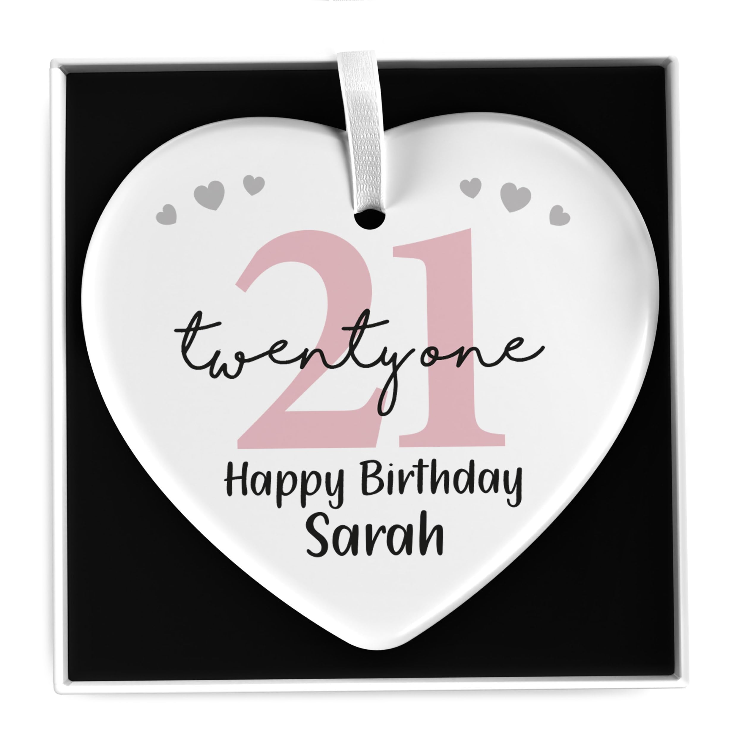 Beecreative Personalised 21st Birthday Gifts, For Her, Twenty One Birthday Gifts For Women, 21 Years Old Birthday Gifts For Girls, 21st Birthday Ceramic Heart Keepsake With Gift Box