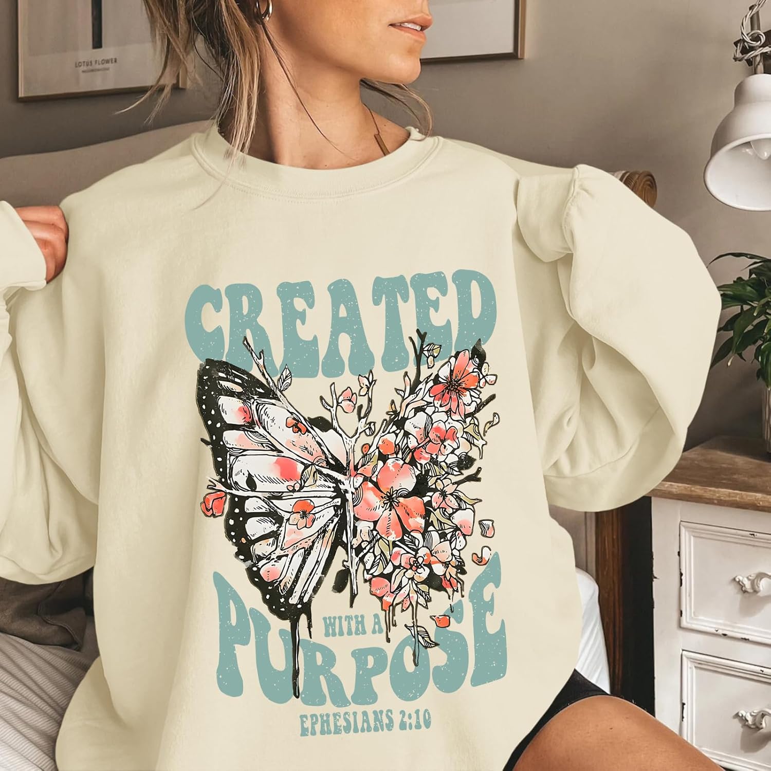 Christian Jesus Sweatshirts for Women Religious Faith God Bible Verse Shirts Boho Butterfly Graphic Pullover Tops - Image 3