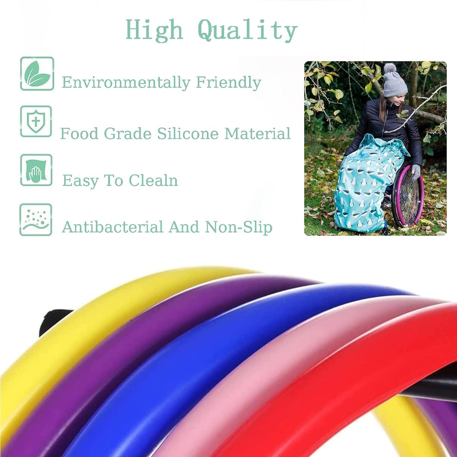 Funda para silla de ruedas Accesorios para sillas de ruedas Fundas para aro de empuje de silla de ruedas 1 par Funda de empuje manual antideslizante y resistente al desgaste Funda protectora para ani