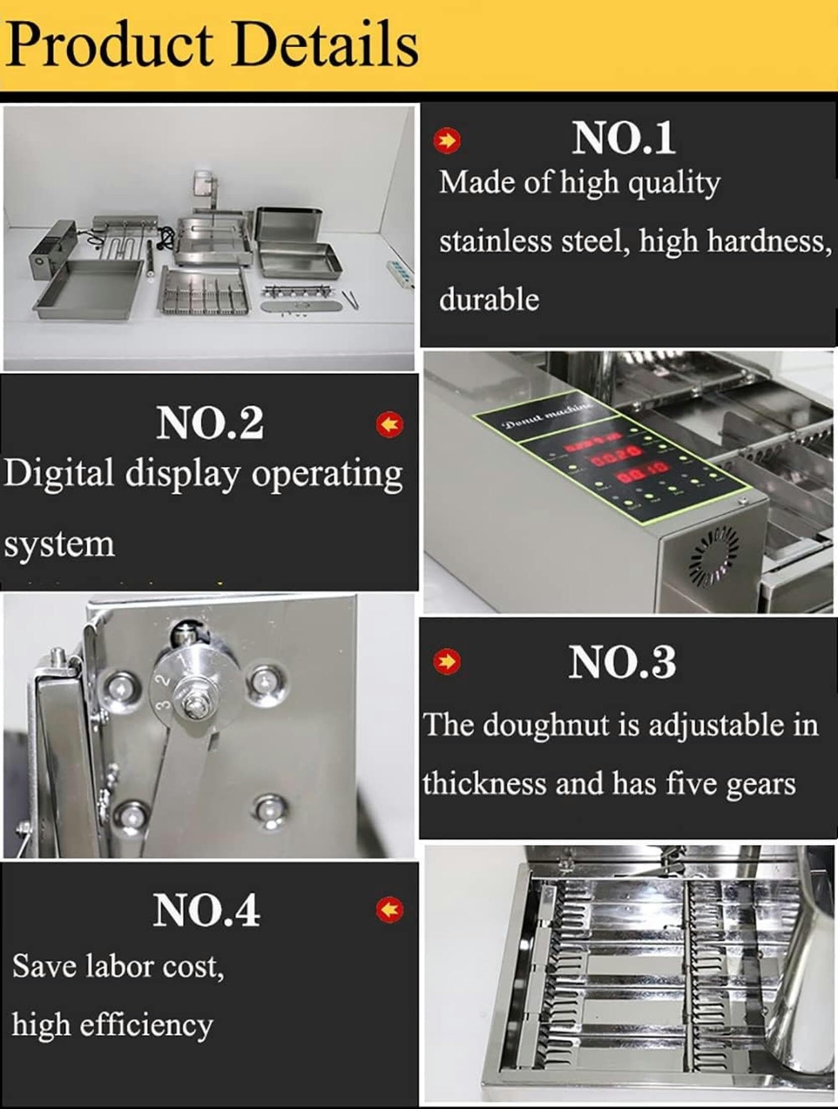 Máquina Comercial para Hacer donas, Mini máquina para Hacer donas de 4/6 Filas con Panel de Control, freidora Digital para donas con Giro automático y Grosor Ajustable(6Row)