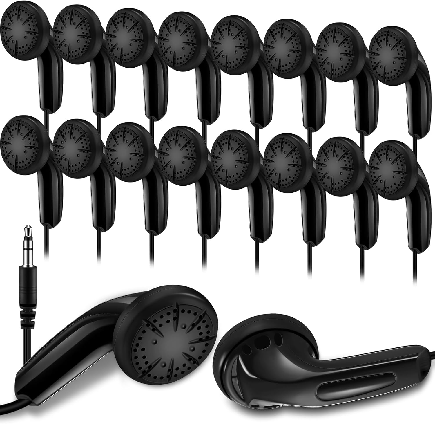 Konohan 100 Pack Bulk Earbuds for Classroom, Student Basic Headphones in Ear for Kids Schools Libraries Laptop, 3.5 MM Earbuds Dot Headphones, Individually Bagged (Black)
