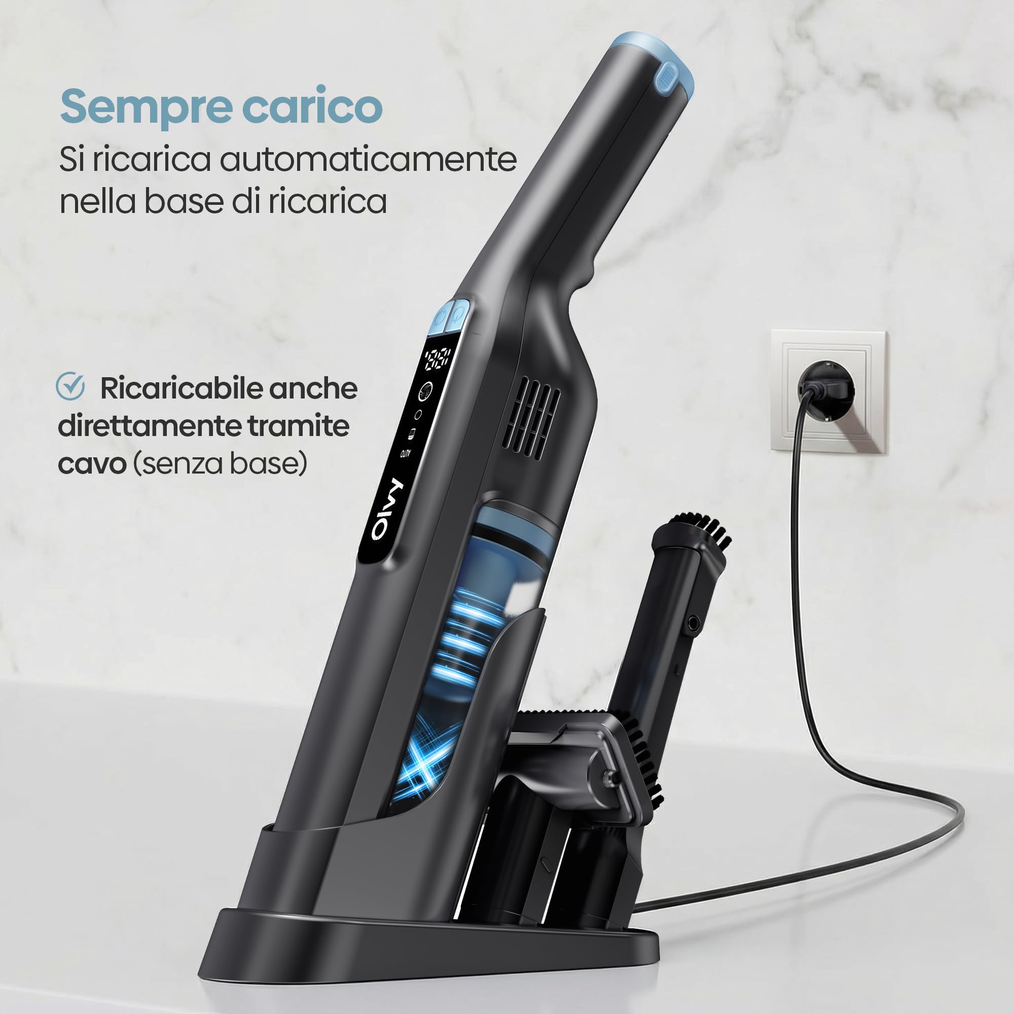Olvy HC32 PRO Aspirabriciole Senza Fili – Aspirapolvere Portatile 250W, 22 kPa, 3 Modalità di Aspirazione, Fino a 35 Minuti di Autonomia, Display LCD, Accessori Inclusi – Pulizia Rapida per Casa e Aut