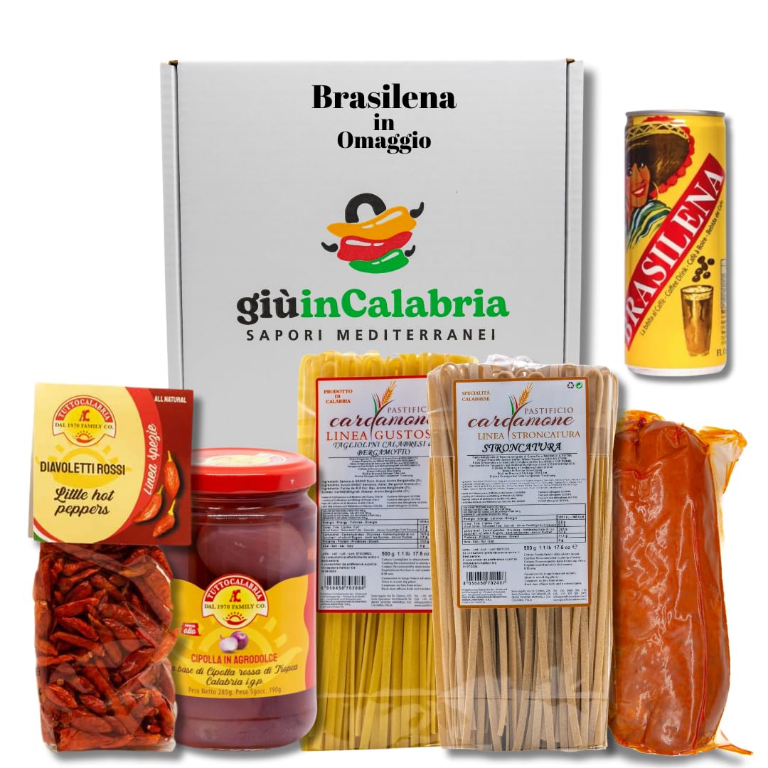 Giù in Calabria Box Prodotti Tipici - Cipolle di Tropea IGP, Peperoncini, Nduja, Pasta Artigianale - Gusta i Sapori della Cucina Tradizionale Calabrese