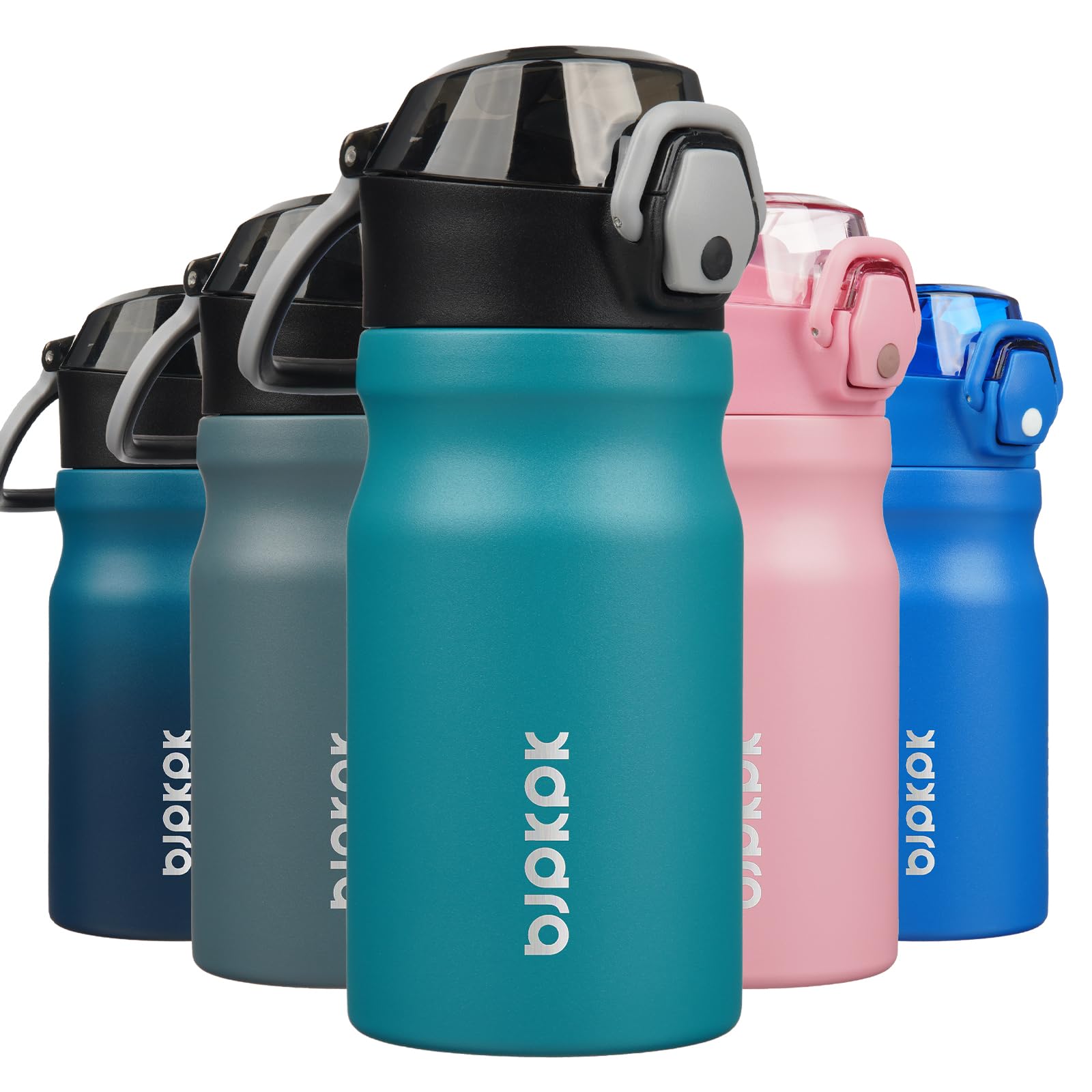 BJPKPK 14 oz Insulated Water Bottle, Straw, Handle, Stainless Steel Flask
