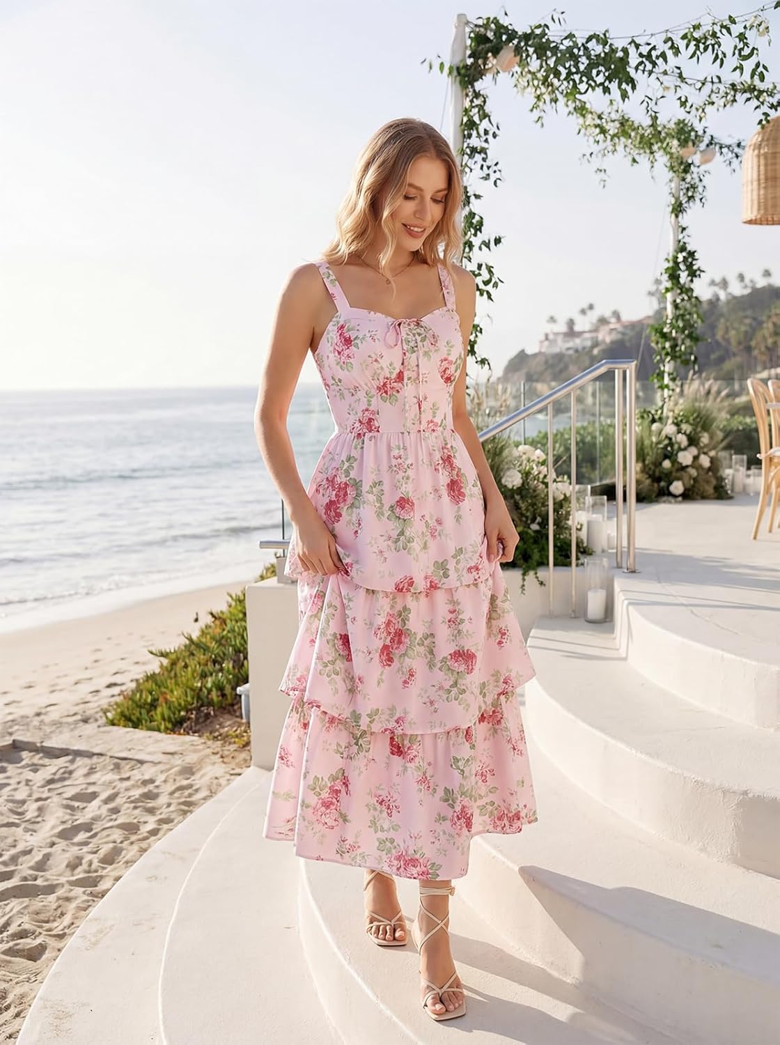 Scarlet Darkness Milkmaid Corset Dress for Women Summer Wedding Guest Dresses Cocktail Floral Sundress with Pockets - Image 3