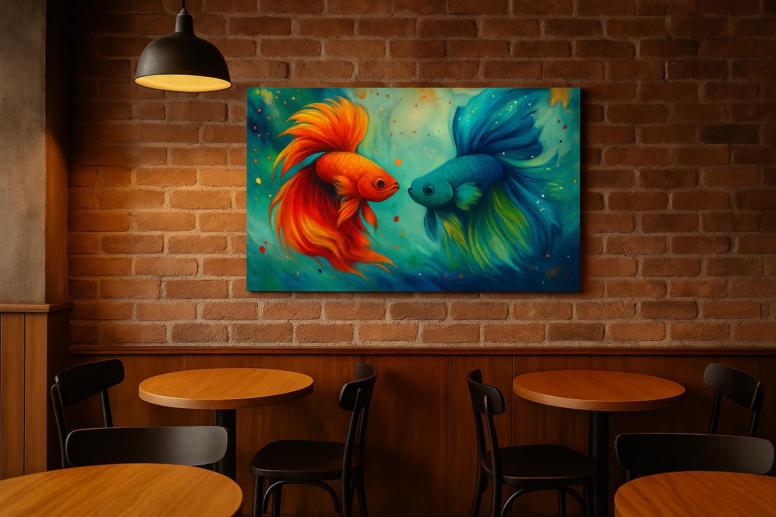 Oil Painting Handmade on streched canvas, fishes ocrean poetry | Hand Painted, Teal & Orange Tones, Wall Art Decor, Stretched Canvas, Fish Art-image-32