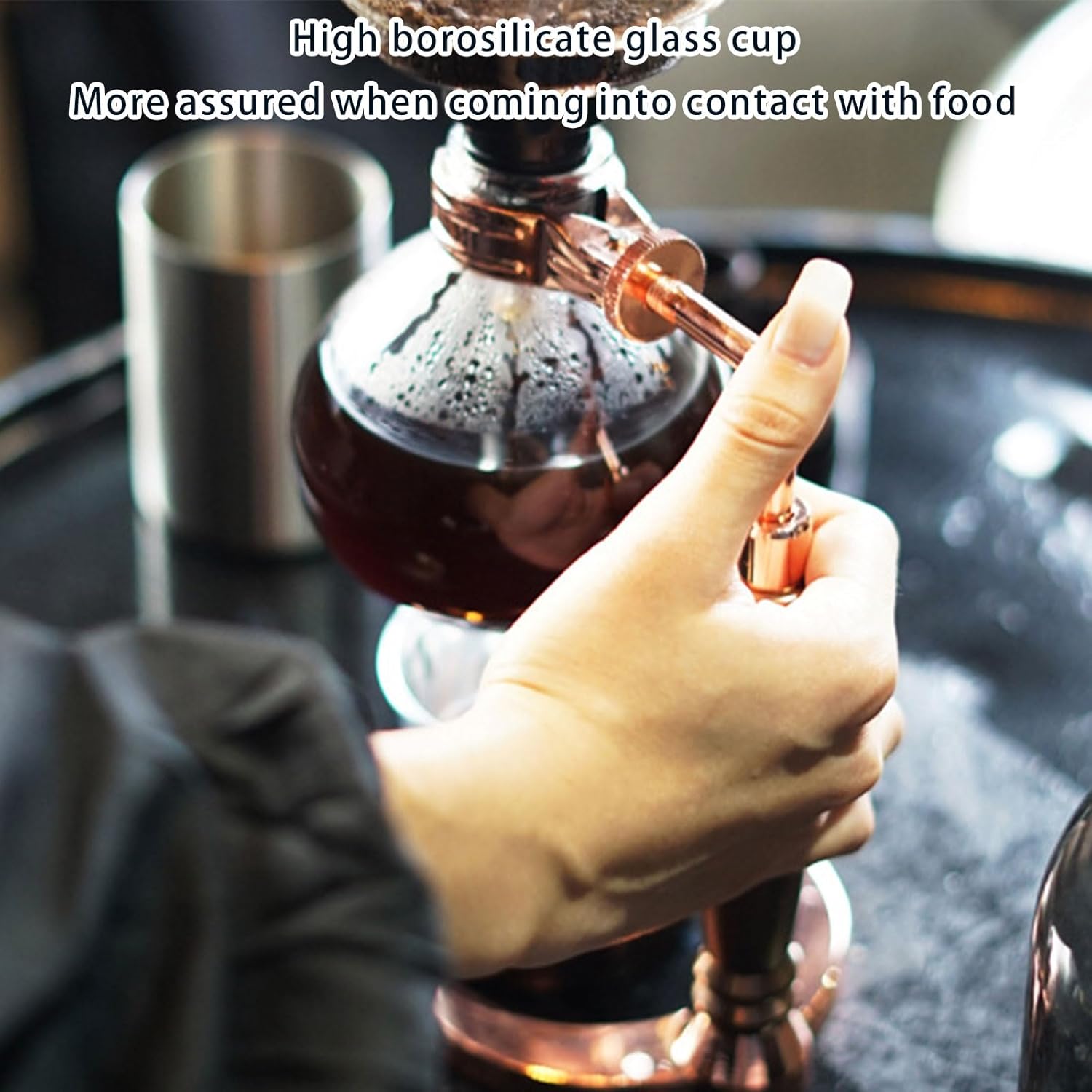 Sturdy Glass Siphon Coffee Maker Including Wood Handle Vacuum Brewing for Perfect Tea Cold Brews At Homes or Cafes Serving 3 Persons Glass Maker