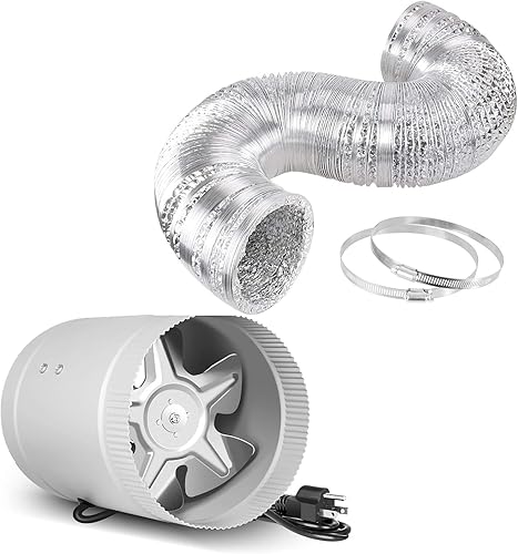iPower Ventilador de refuerzo en línea de 6 pulgadas y manguera de ventilación de aluminio flexible de 16 pies sin aislamiento para cocina, baño,
