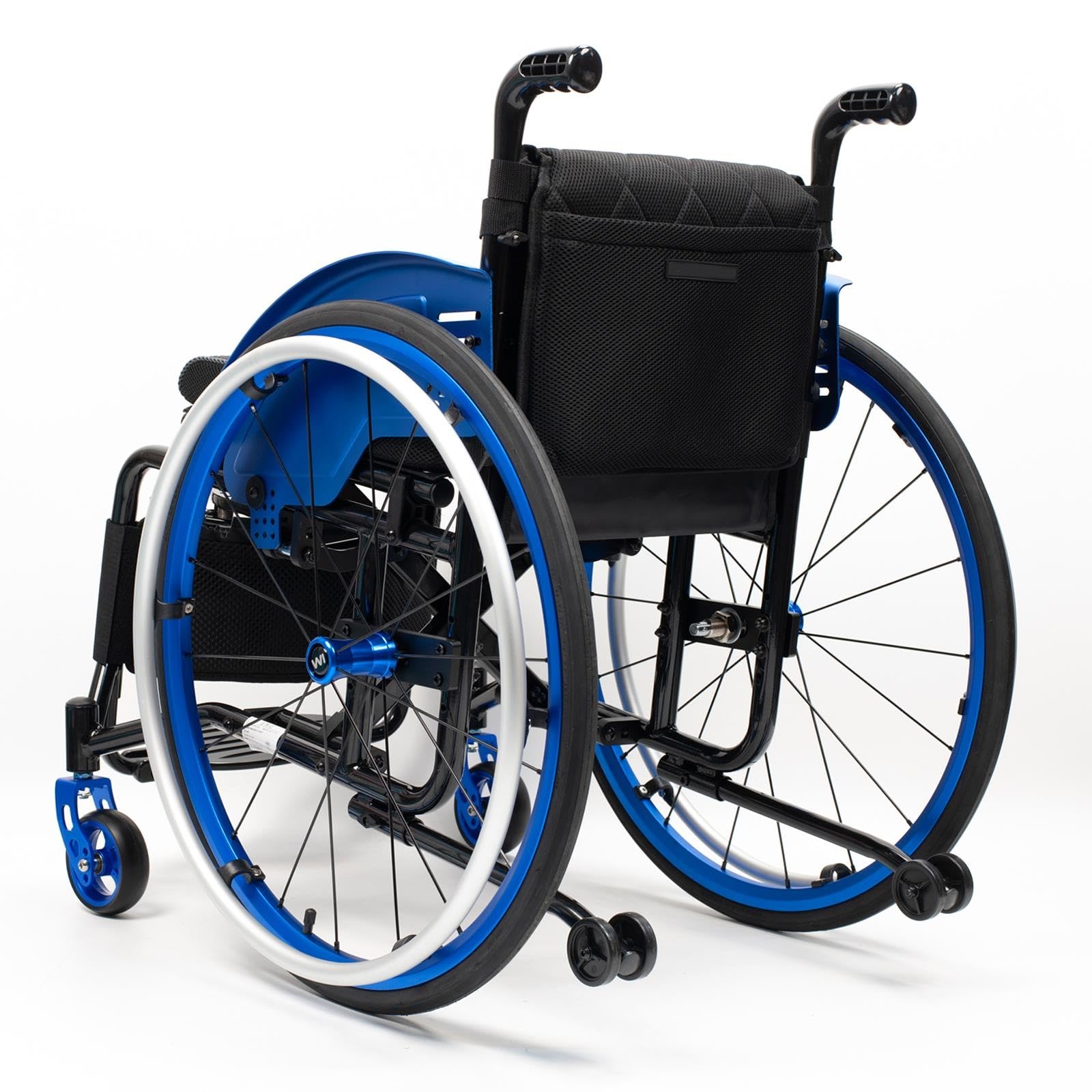 Sportowy wózek inwalidzki, lekki, rama ze stopu aluminium, składany, nośność 100 kg (niebieski, szerokość siedziska: 42 cm)