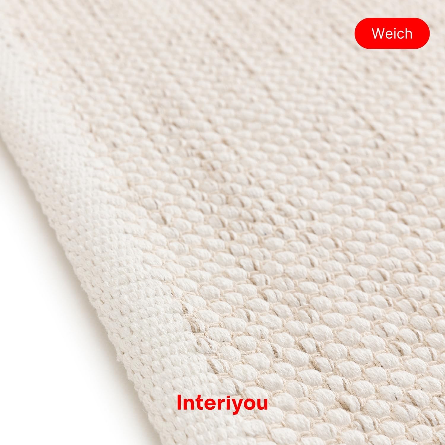 Interiyou handgewebter Baumwollteppich Riga - 120x170 cm Creme - Handwebteppich für Wohnzimmer, Schlafzimmer - 100% Handarbeit Naturfaser Teppich Flachgewebe