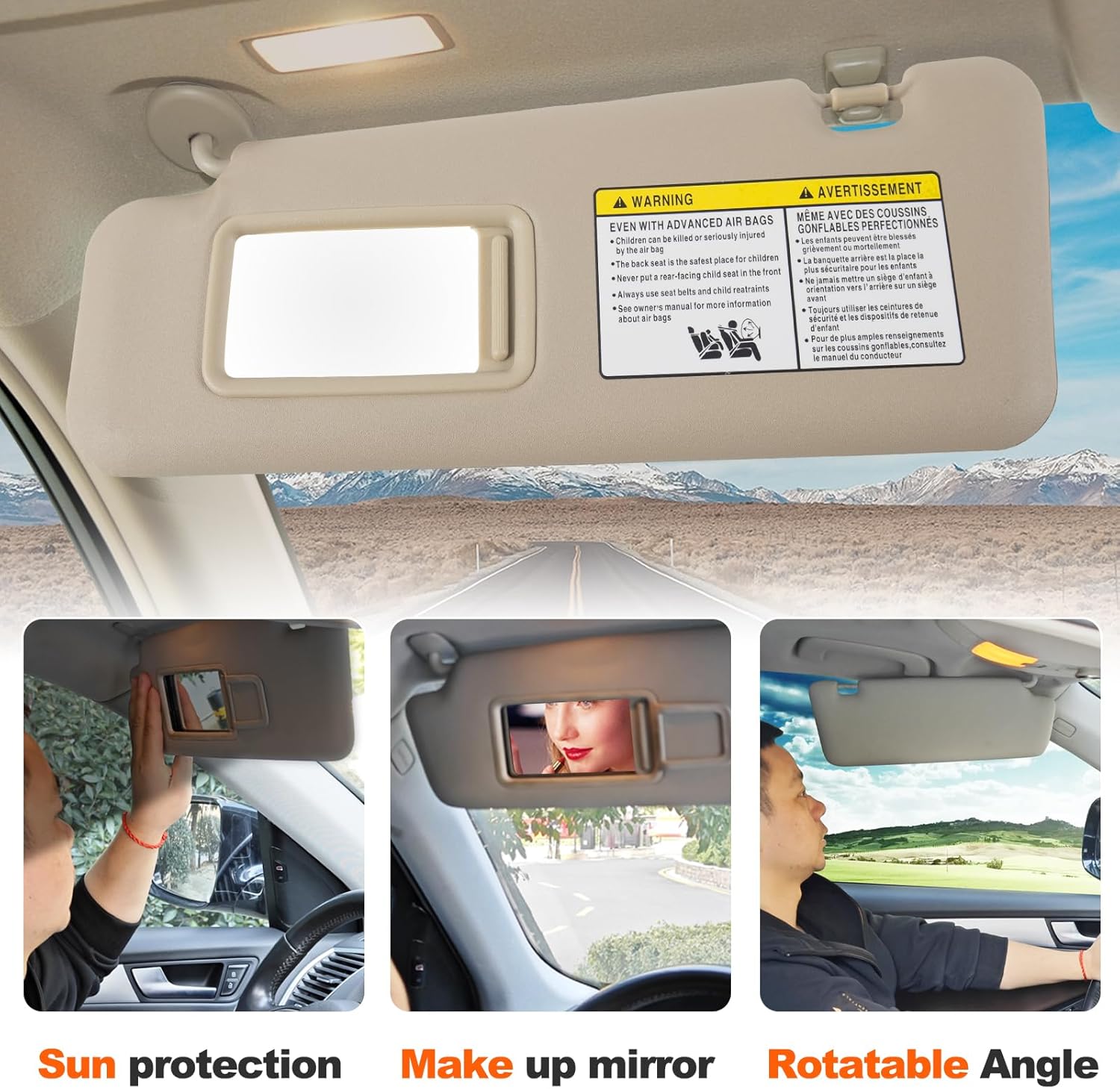 Car Sun Visor Fit for Toyota Highlander 2008 2009 2010 2011 2012 2013‎ Sun Visor with Vanity Mirror Cover Plate for Blocking Sunlight 74320-48500-B0(Beige, Left Driver Side