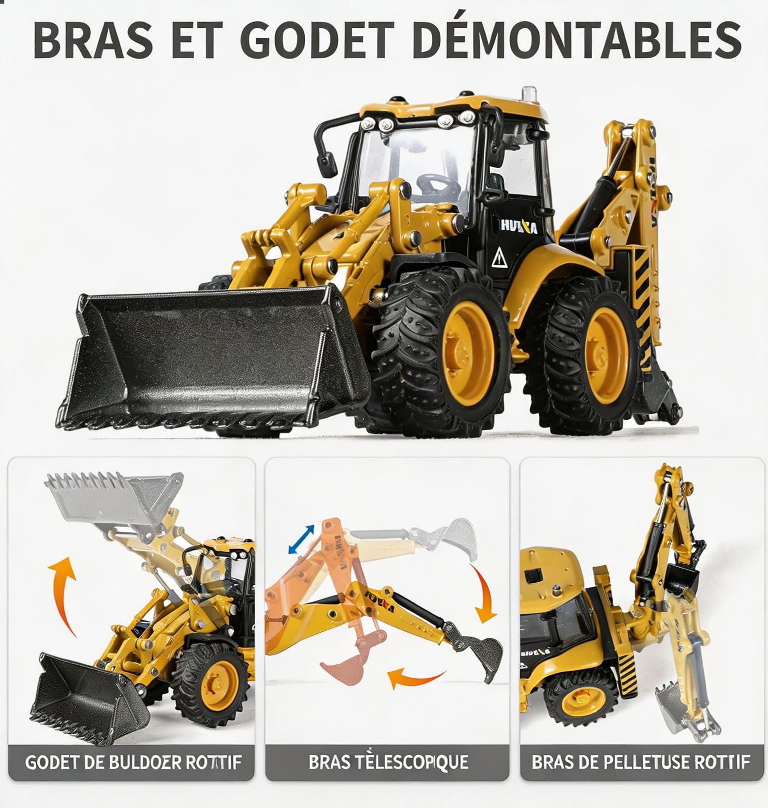 Tractopelle Enfant Modèle Réduit Échelle, Jouets Robustes en Métal Mini Pelle Hydraulique Mobile pour Cadeau Enfant et Collectionneurs
