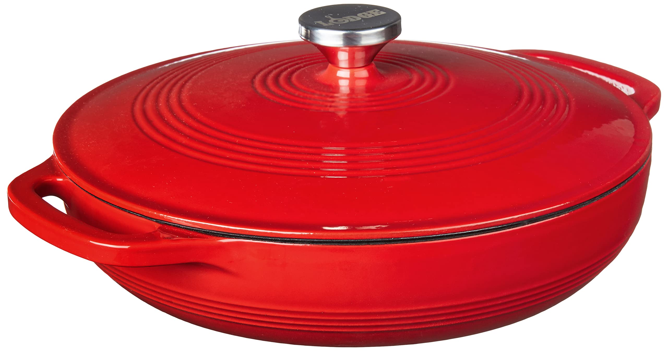 Lodge 3.6 Quart Enameled Cast Iron Covered Casserole with Lid – Dual Handles – Oven Safe up to 500° F or on Stovetop - Use to Marinate, Cook, Bake, Refrigerate and Serve – Solid Red