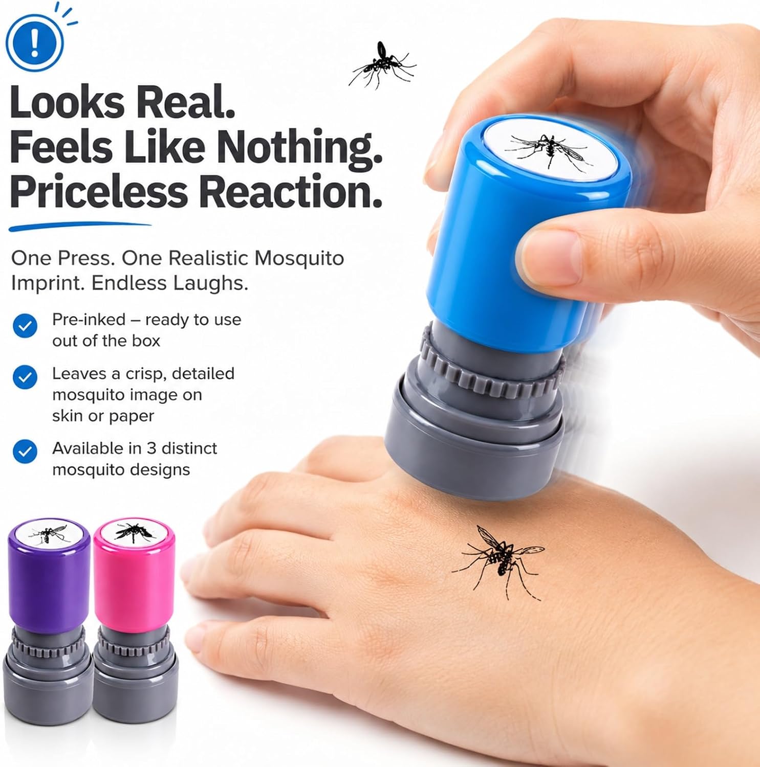 Mosquito Stamp Prank Bug Stamps with Pre-Inked Black Ink Paint Mosquito Smack Stamp Wacky Dark Humor Self Inking Funny Trick Stamper Set for Birthday Holiday Party Favors and Craft(3pcs Set) image 2