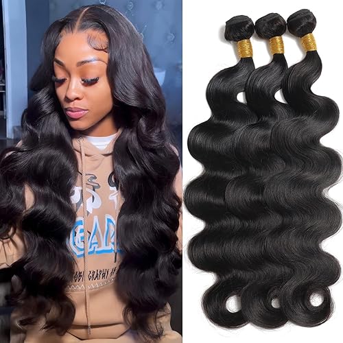Human Hair Body Wave Bundles 100% Unprocessed Brazilian Virgin Human Hair Body Weave Bundles (20 22 24 Inch) Human Hair Extensions for Black Women Natural Color
