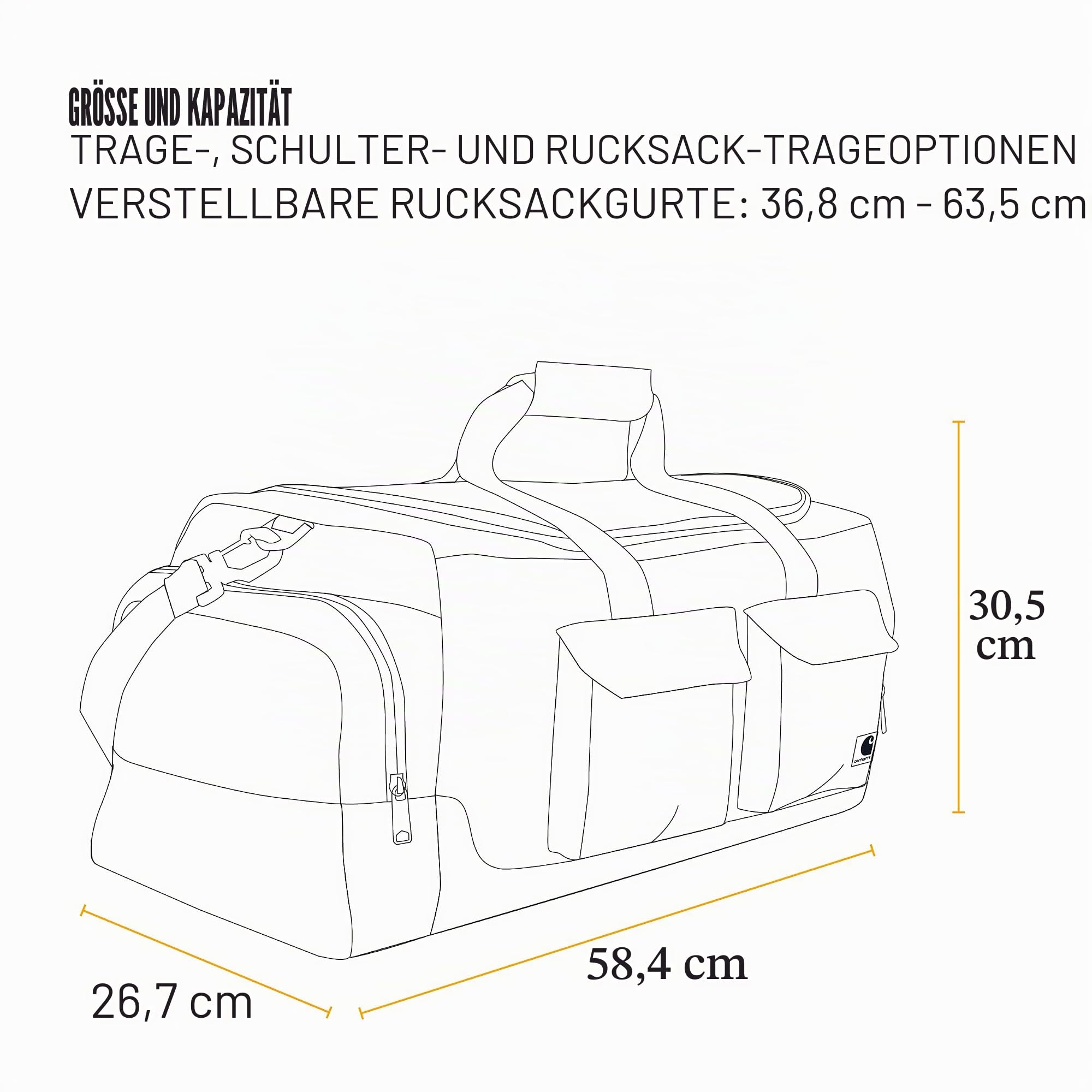Carhartt 40 l Mehrzwecktasche, robuste Ausrüstungstasche für Baustelle, Fitnessstudio und Reisen, Seesack (Carhartt Brown), 40L, 40 l Mehrzwecktasche, robuste Ausrüstungstasche für Baustelle,