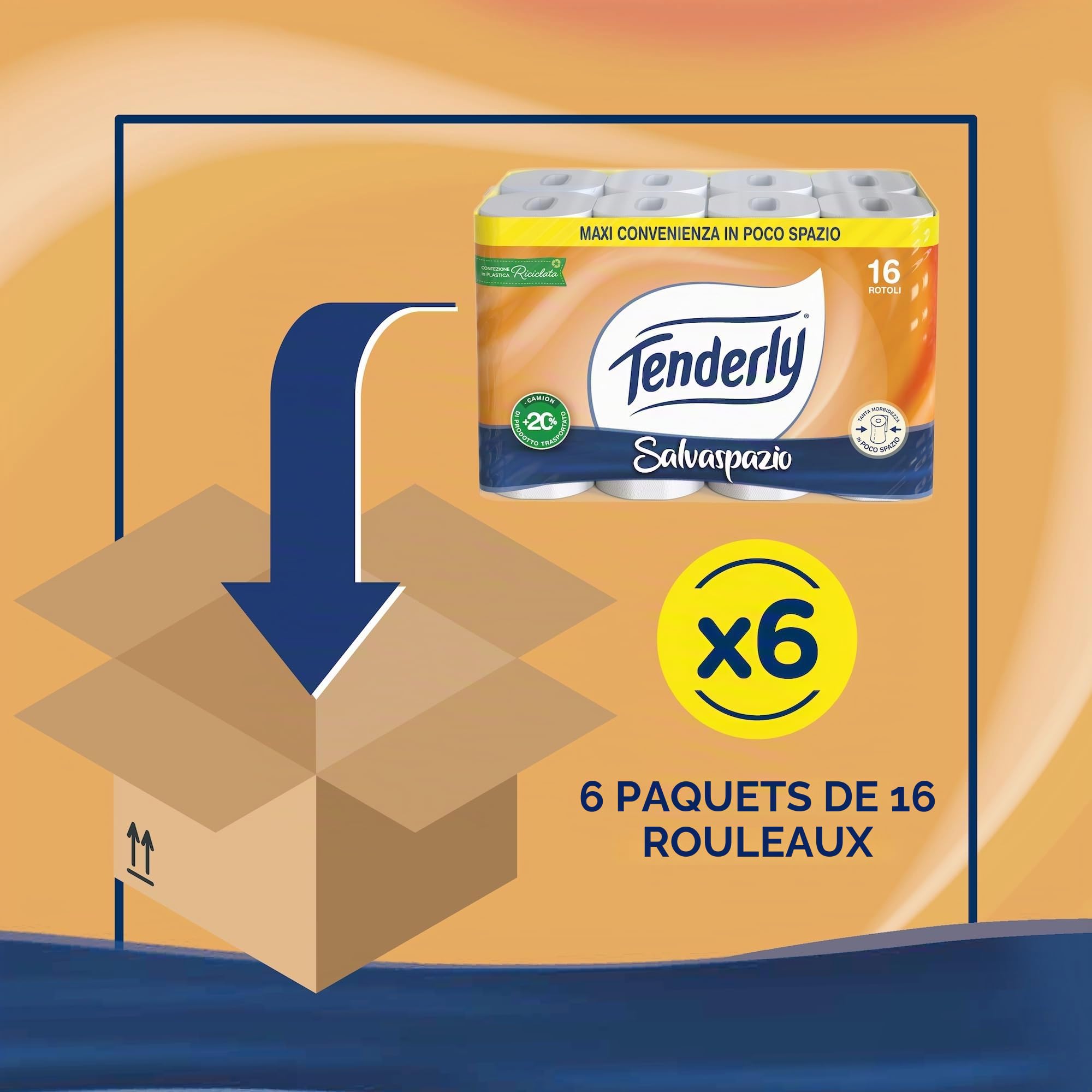 Tenderly Gain de place, 90 rouleaux de papier toilette, 2 voiles, 220 déchirures pour rouleau, avec extraits naturels de mauve et de calendula, fabriqué en Italie, testé dermatologiquement