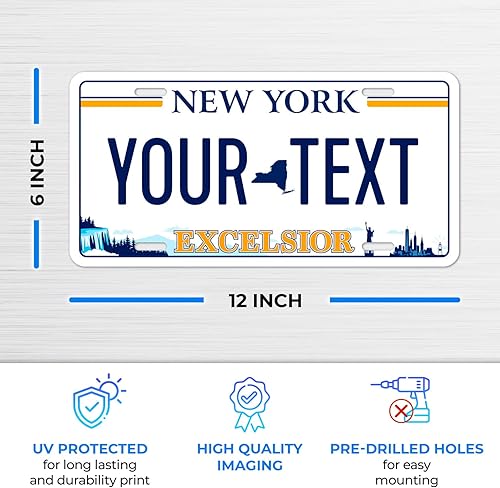 Miniatura 2 de Placa de matrícula personalizada de Nueva York, placa de matrícula falsa personalizada de 50 Estados para letrero frontal del automóvil, de 6 x 12