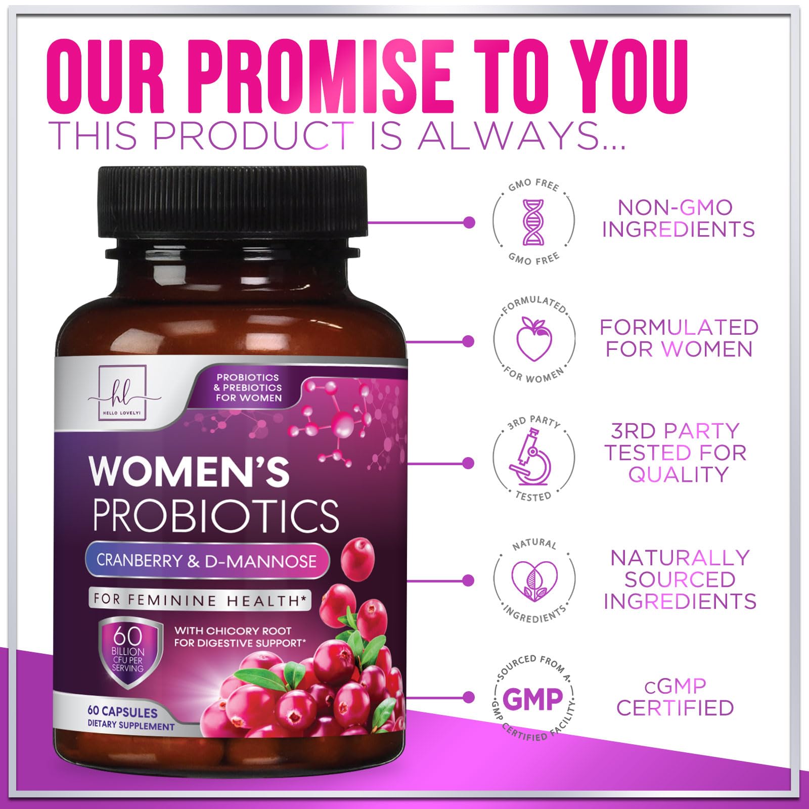 Probiotics for Women 60 Billion CFU, 16 Strains for pH Balance, Vaginal & Digestive Support, Womens Probiotic and Prebiotic + Cranberry for Gut, Urinary & Immune Support, Shelf Stable - 60 Capsules