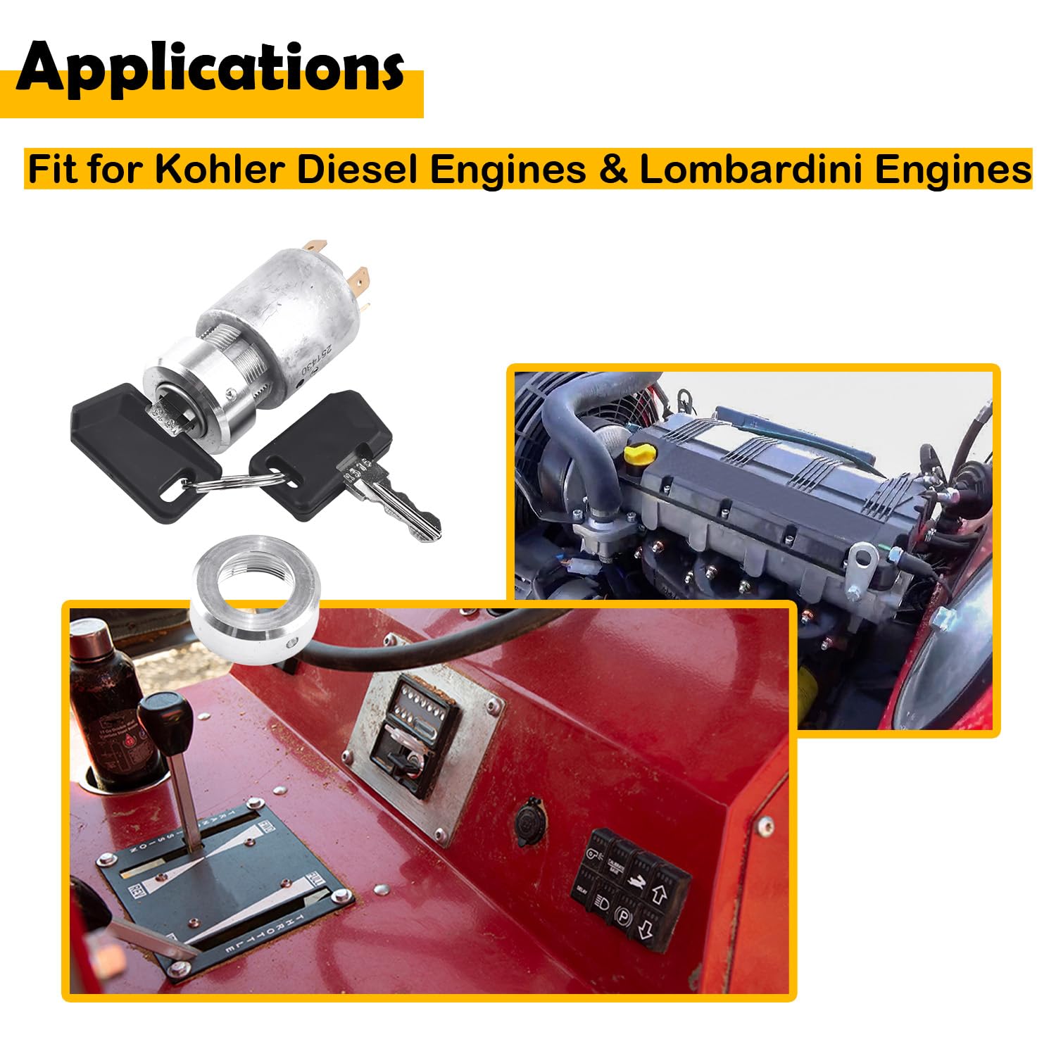 Ignition Key Switch ED0050412740-S Compatible with Kohler & Lombardini Diesel Engines, Replacement for Kohler 11K750 11K751 KD440-2001 KD6252-1001B Generator Key Switch with 2 Keys