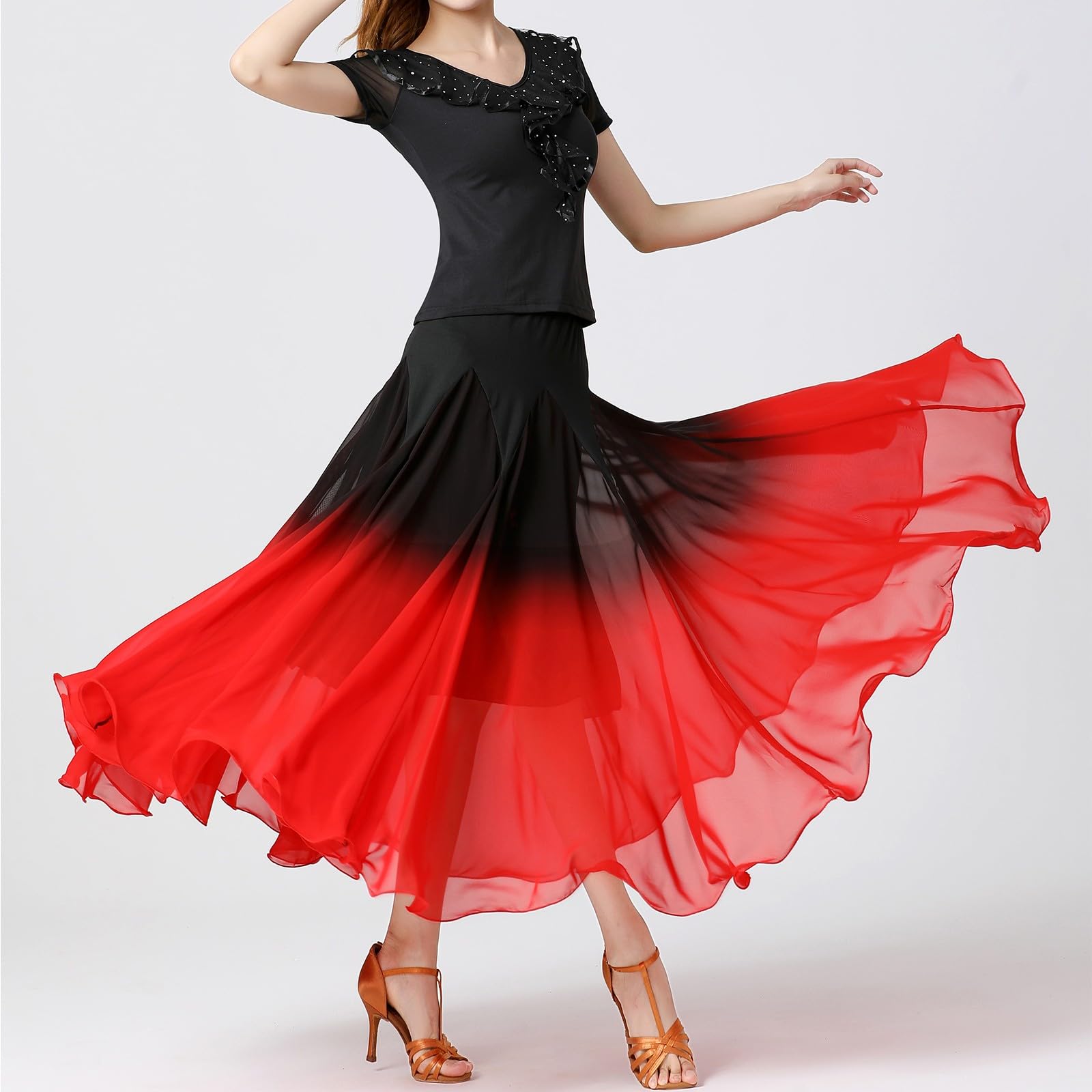 Tanz-Performance-Kleid, halber Rock, Farbverlauf, Tanzkleid, modernes Tanzkleid, Langer Tanzrock