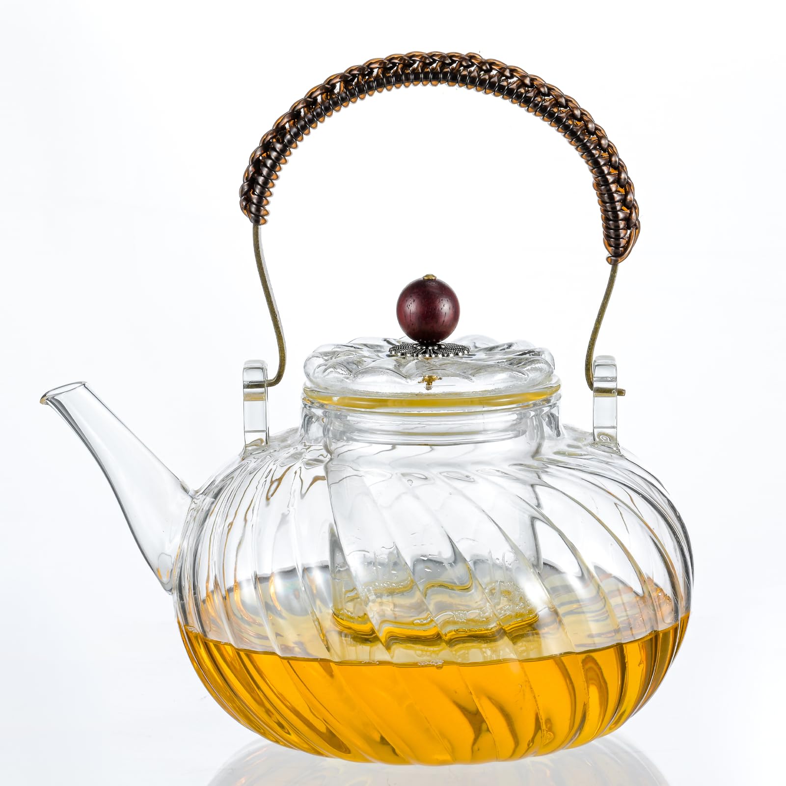 Glass Teapot with Removable Infuser, Stovetop Safe Glass Tea Kettle, 980 ml 33 oz, Clear Teapot for Loose Tea, Tea pot for Blooming Flower Tea and Loose Leaf, Tea Maker Gift
