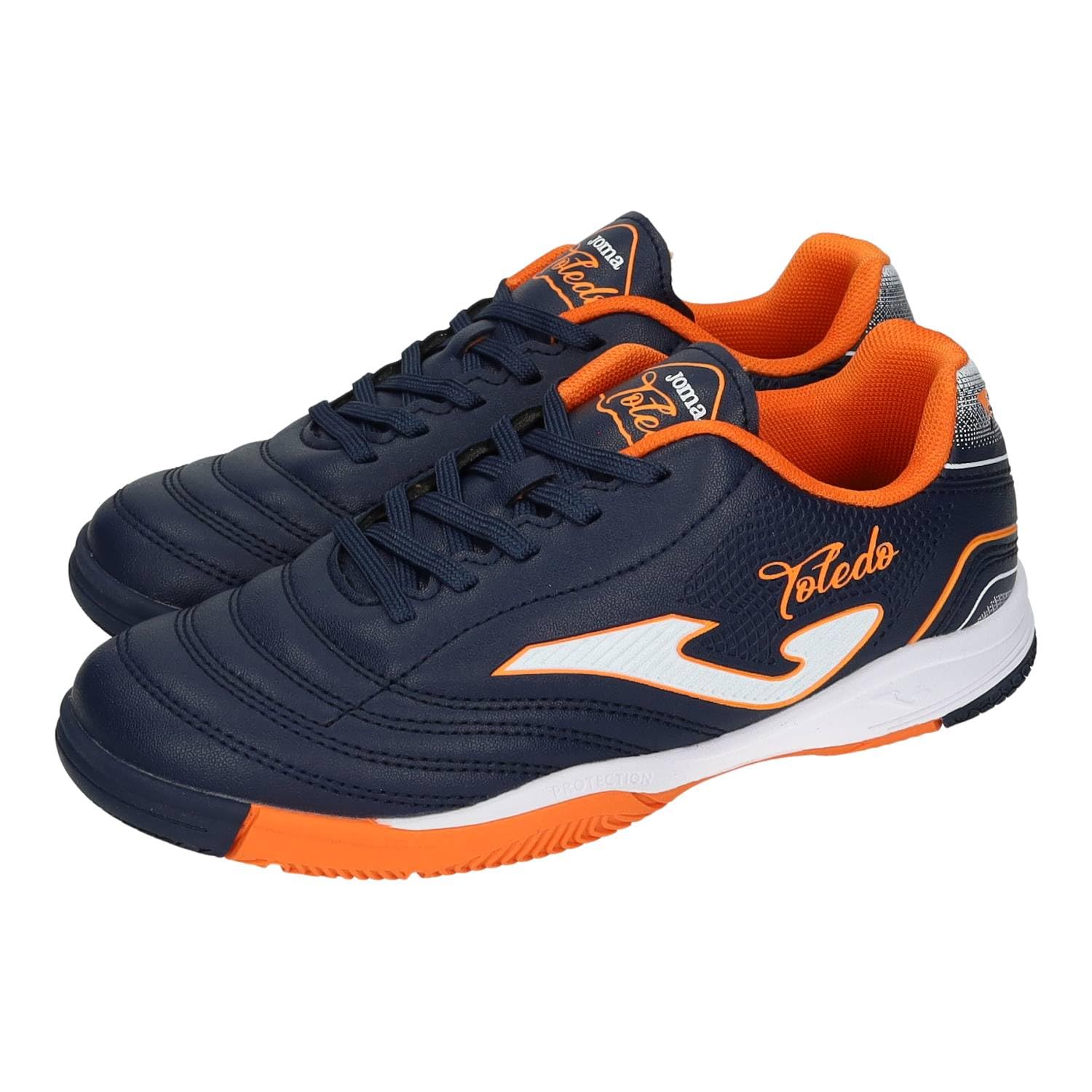 Joma TOJW2503INE Calzado fútbol Sala Indoor Azul Marino y Naranja, Ligera, Suela Durability, Plantilla extraíble y Antideslizante NIÑO Deportivos