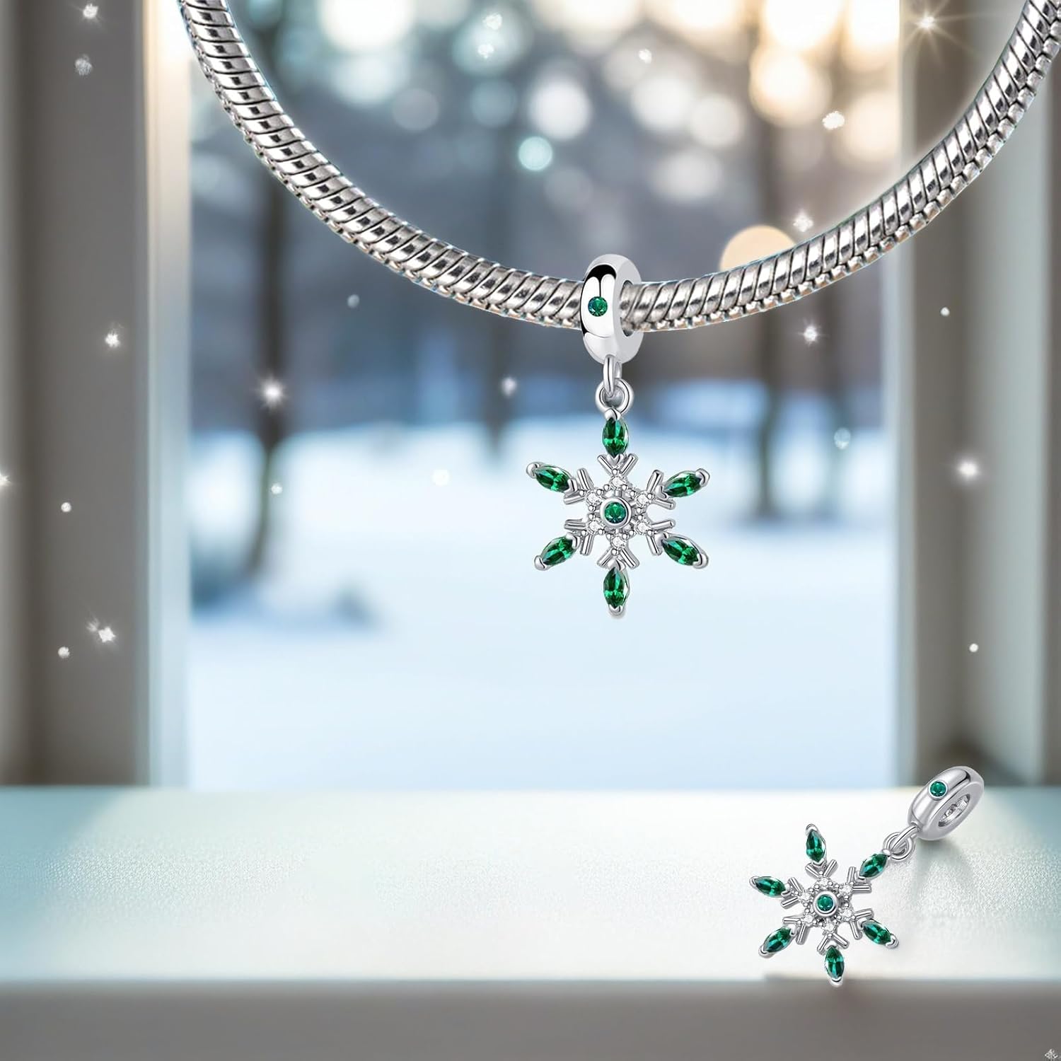 Snowflake Dangle Charm Birthstone Bead Compatible with Pandora Bracelet Women Christmas Gift - Image 3