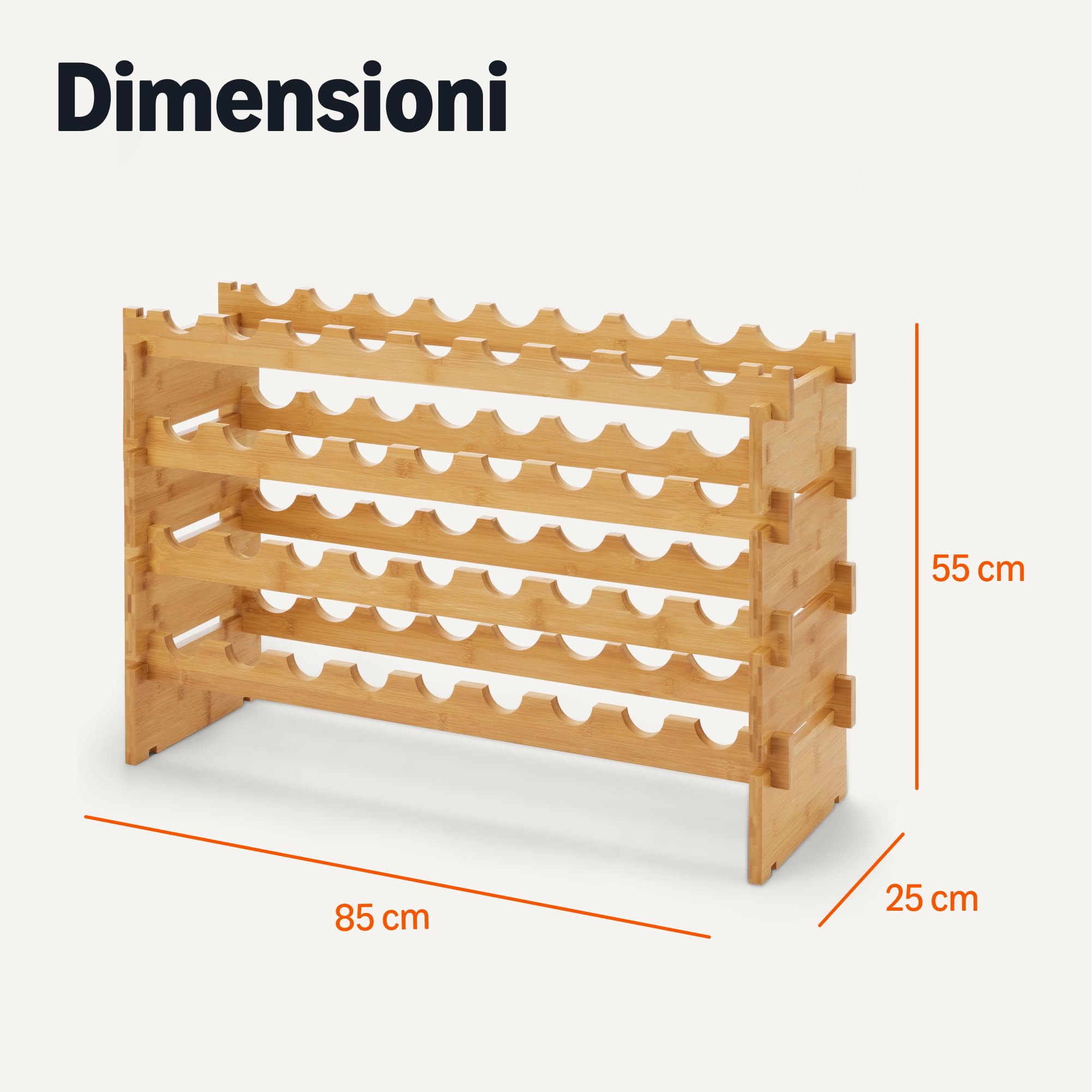 Amazon Basics Portabottiglie vino impilabile in bambù, capacità 36 bottiglie, Naturale