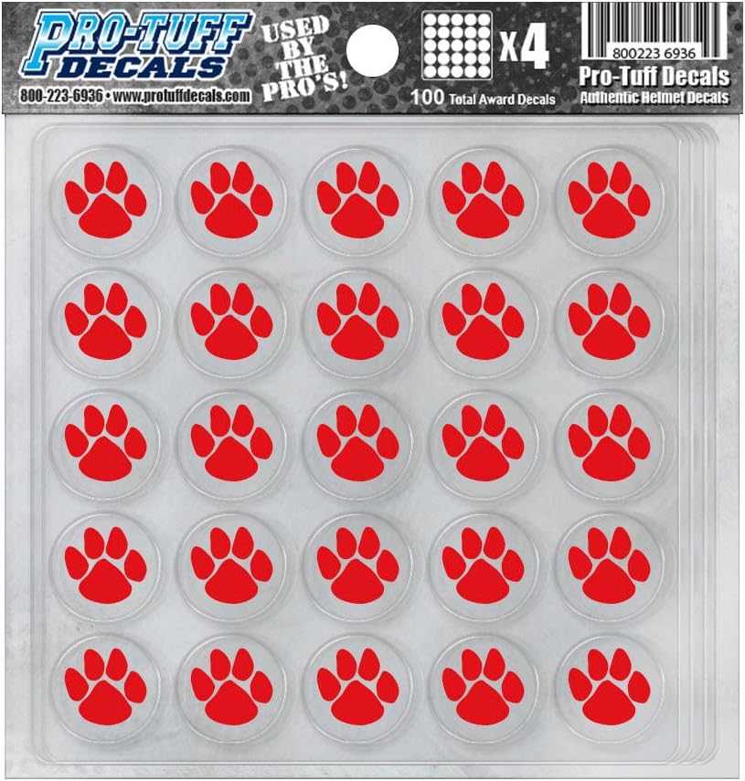 Paw Award Decals 20 mil Professional Vinyl 1-1/8" Diameter (Red on Clear)