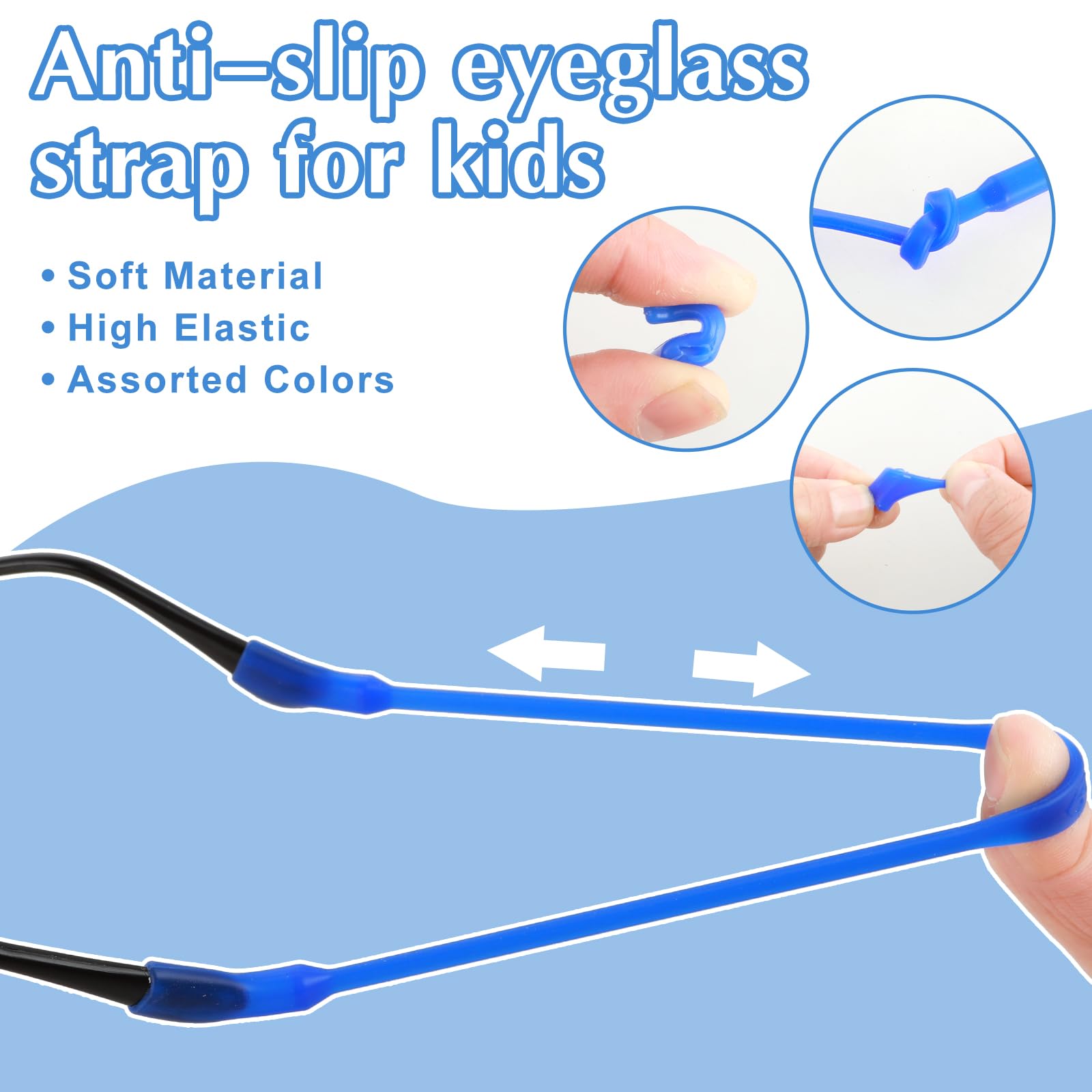 Amaxiu Confezione da 8 fasce per occhiali per bambini con 8 paia di ganci per orecchini, in silicone antiscivolo, supporto elastico per occhiali da sole, per bambini sportivi