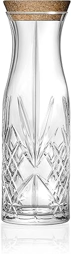 Vaso - Jarra con tapón de corcho - Jarra para agua - Jugo - Ponche - Limonada - O para vino - Jarra diseñada con tapón - 39 onzas - 10.6 pulgadas de