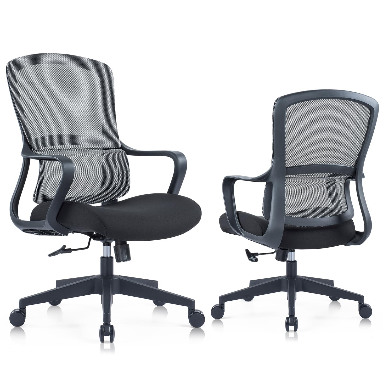 VOFFOV Ergonomic Office Chair, Computer Desk Chair Mid-Back Mesh Rolling Swivel Task Chairs with Wheels, Comfortable Lumbar Support, Comfy Arms for Home, Bedroom, Dorm, Black
