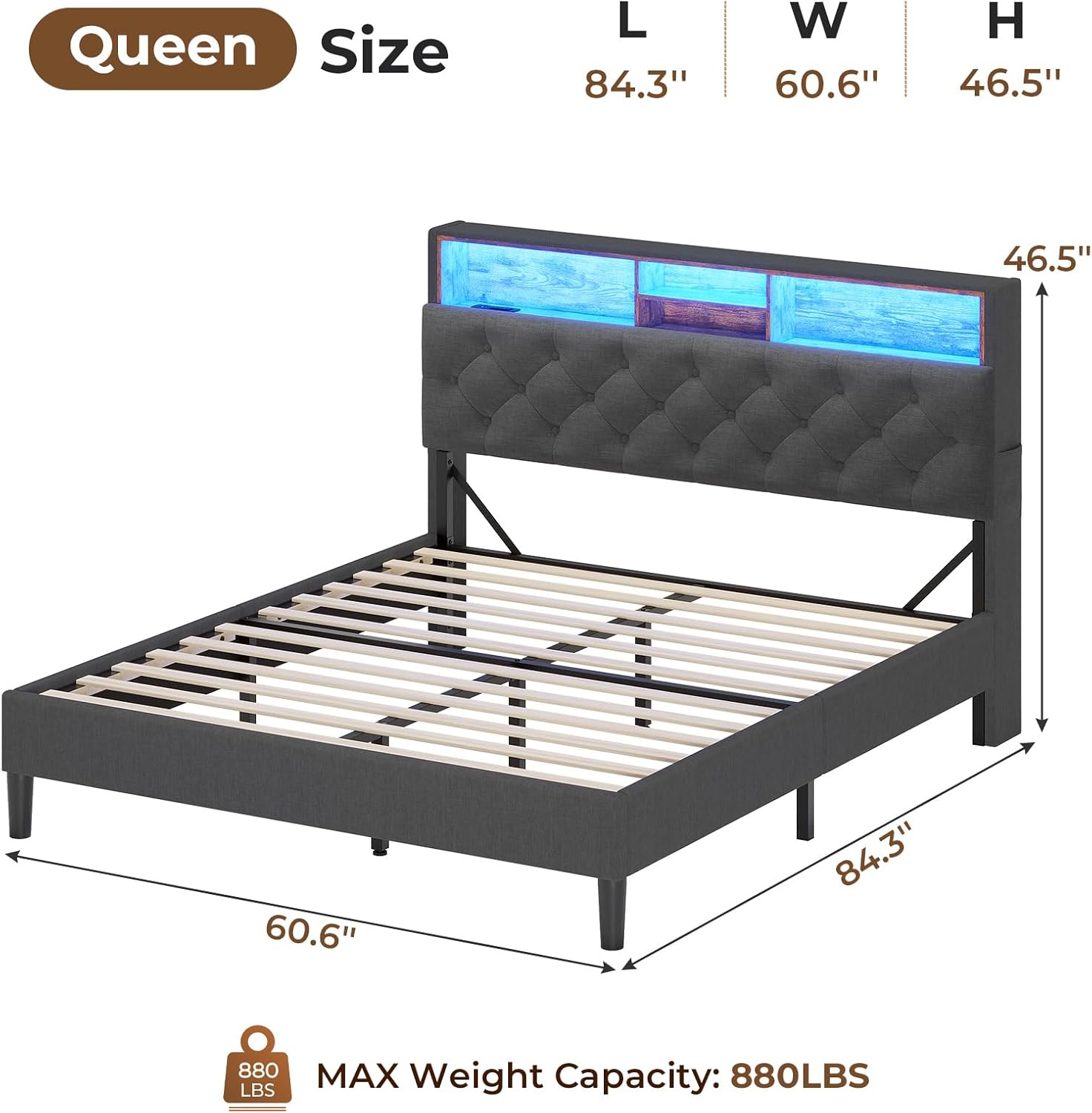 Tiptiper Queen Bed Frame Dimensions and Weight Capacity