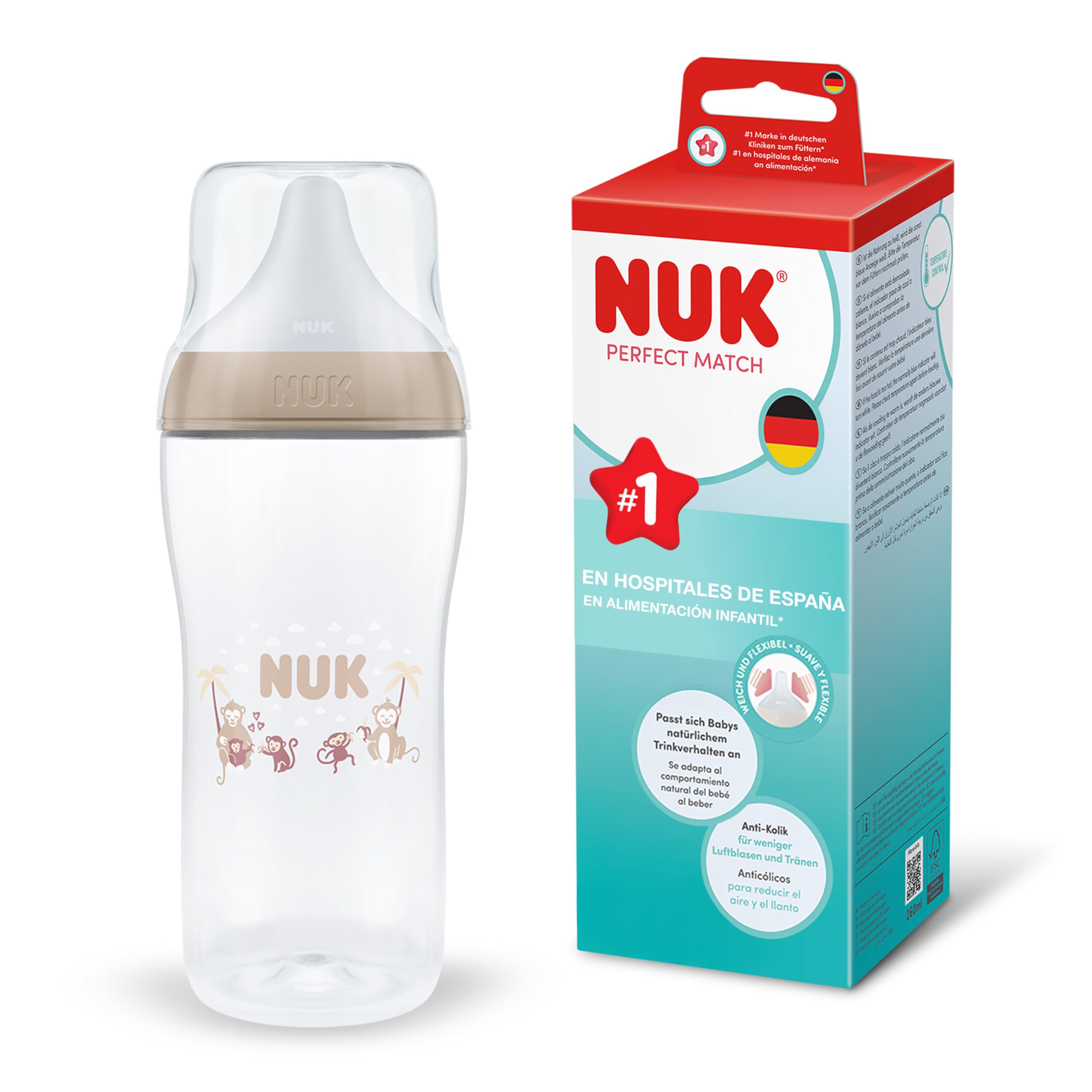 NUK Perfect Match Biberón | 0+ meses | 150 ml | Biberón anticólicos | PP | Indicador de control de temperatura | Hipopótamo | 1 unidad — view 17