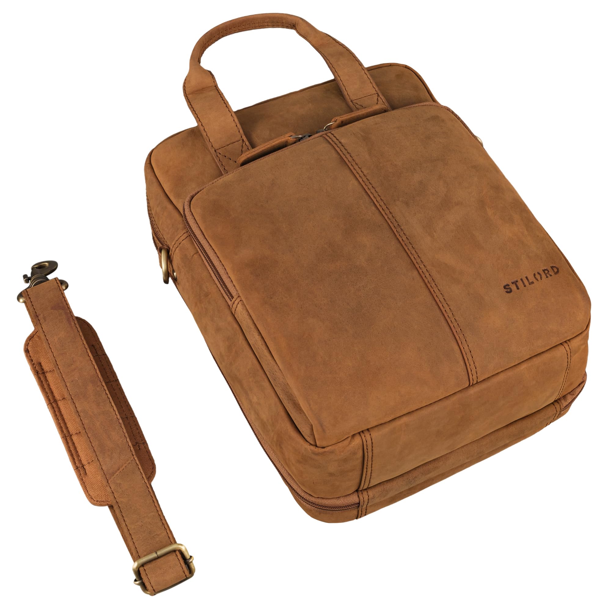 STILORD Dave Sacoche Homme bandouliere Cuir Voyage Sacoche Ordinateur 13.3 Pouces MacBook Borsa per Tablet Sac Bandoulière Sac Messenger Cuir Véritable Couleur:Tan - Marron - Scuro