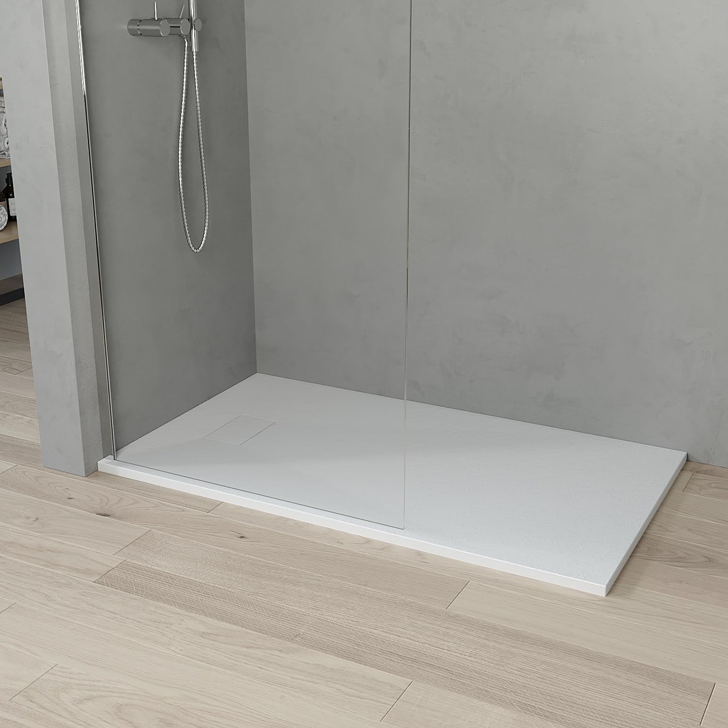 AQUABATOS SMC Duschwanne 140x80 cm Weiß Eckig Quadratisch Duschtasse Duschbecken Brausewanne Brausetasse Rutschfest Bodengleich Ebenerdig Steinoptik Schieferoptik (Ablaufgarnitur nicht Inklusive)