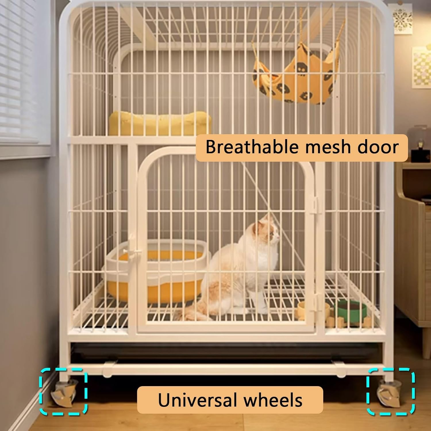 2/3 Tier Cat Cage, Large Cat Playpen, Cat Enclosures Indoor, Metal Kennels, Movable, Large Space, Breathable Iron Mesh, Pet Playpen(White,Height47.7in)