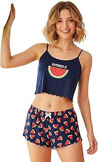 طقم ملابس نوم صيفية للنساء بنقشة مختلفة للنوم والاسترخاء في المنزل بمقاس واحد يناسب وزن 55 كجم إلى 75 كجم بتصميمات متعددة