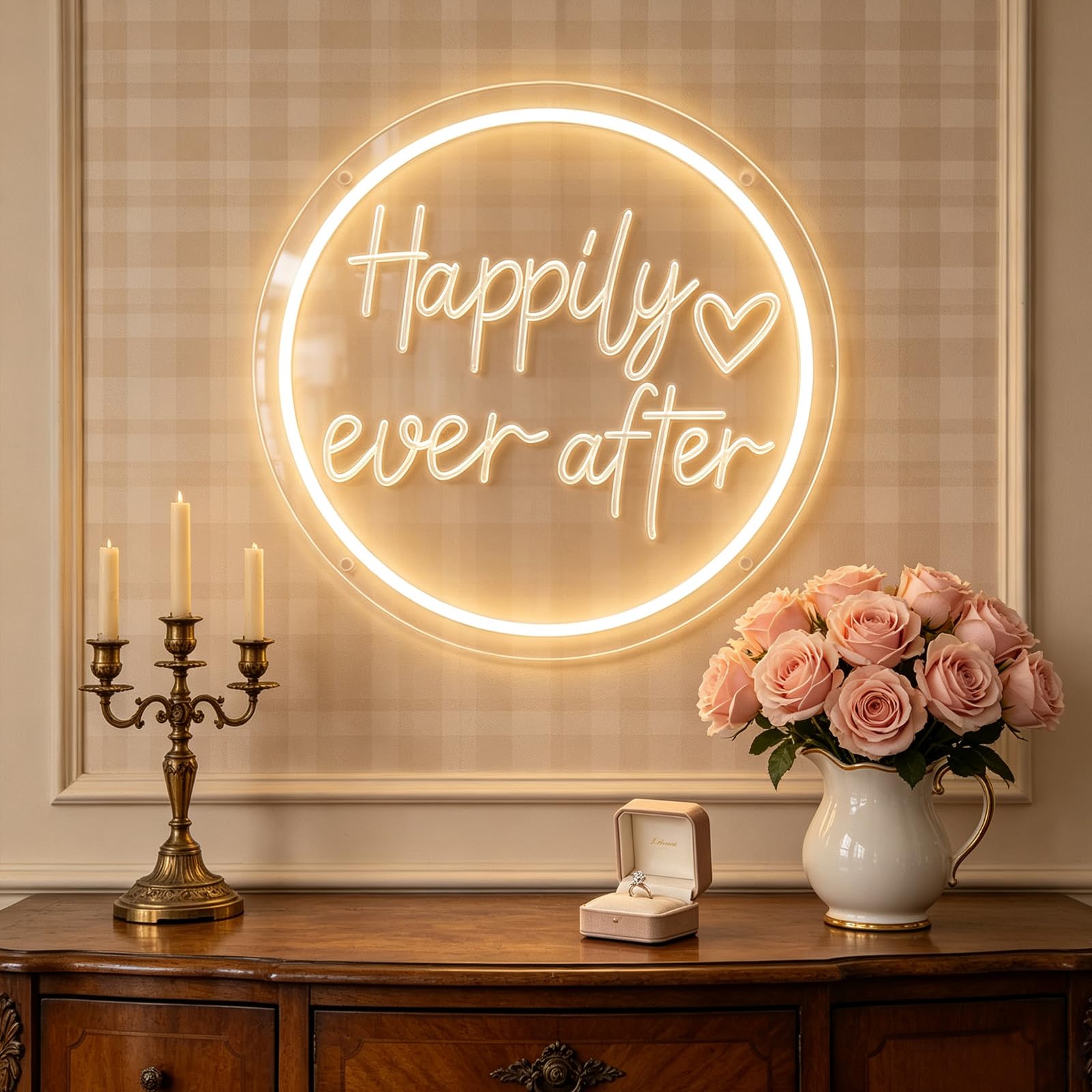 Insegna al Neon a LED Happily Ever After per Decorazione murale, luci al Neon per Matrimoni, insegna a LED dimmerabile alimentata Tramite USB per Fidanzamento, Pasticceria, appar
