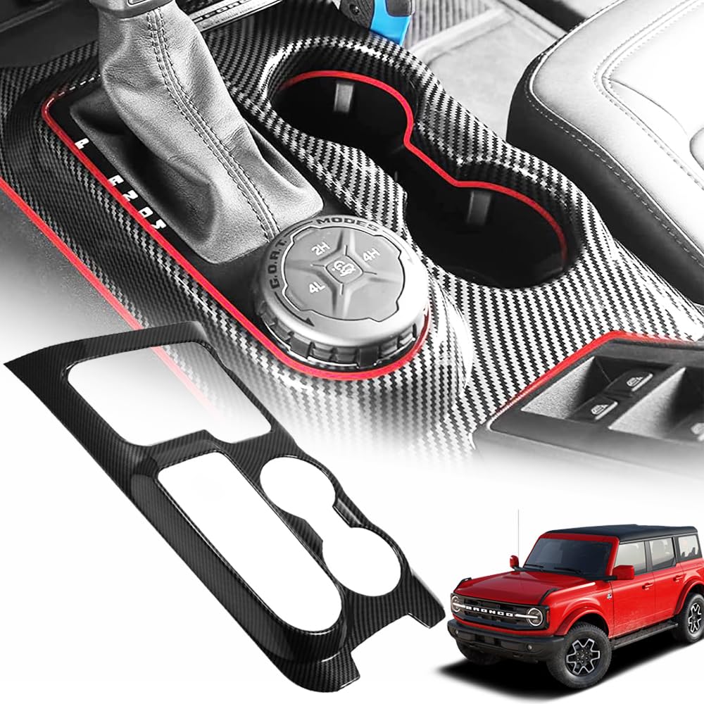 G Center Console Gear Shift Panel Trim Cover Compatible with Ford Bronco Accessories, 2/4 Doors ABS Carbon Fiber Pattern Central Console Shift Frame Panel Trim Cover Interior Accessory