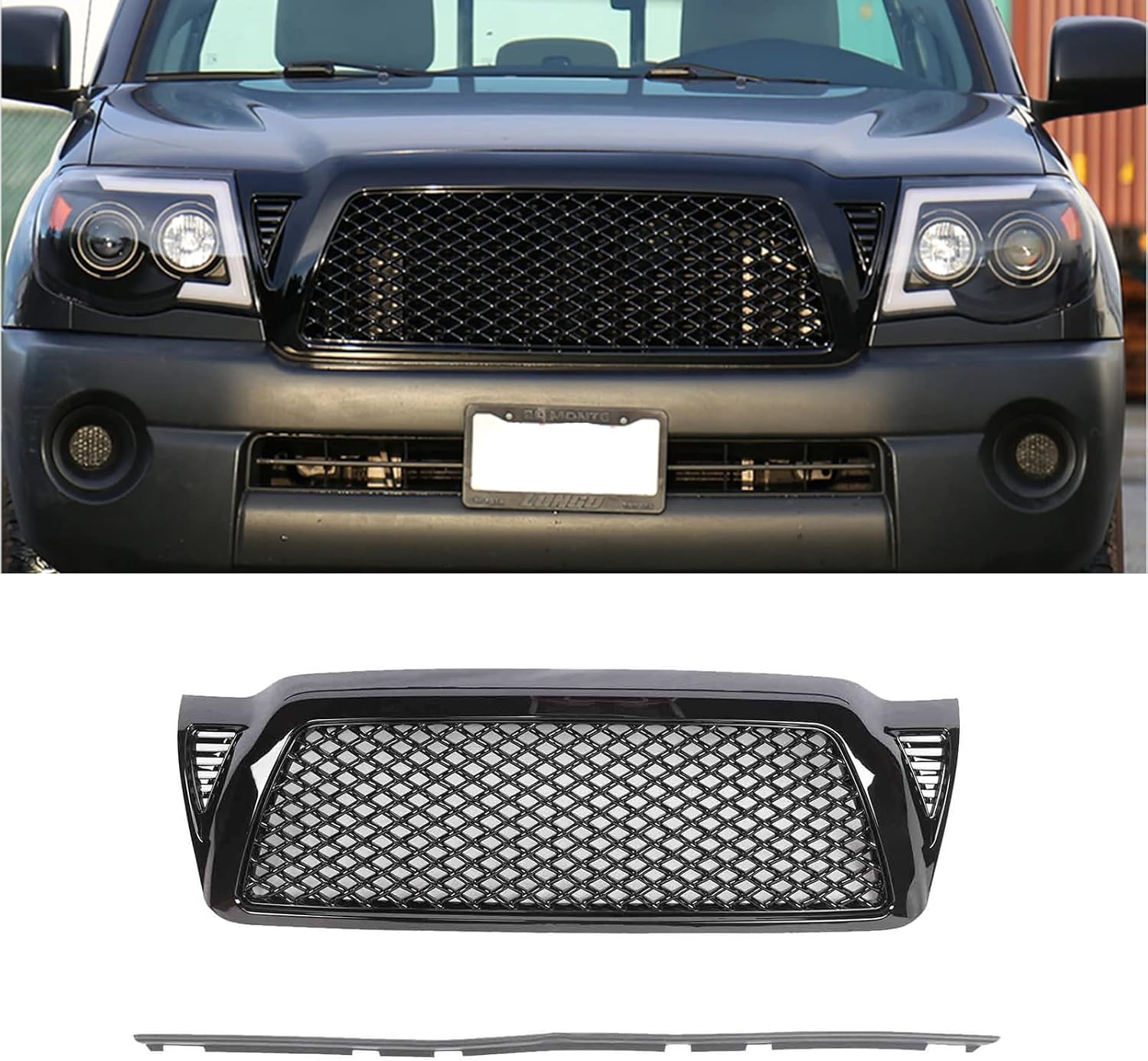 PENSUN Front Grill ABS Hood Honeycomb Mesh Grille Fit for 2005-2011 Toyota Tacoma Matte Black