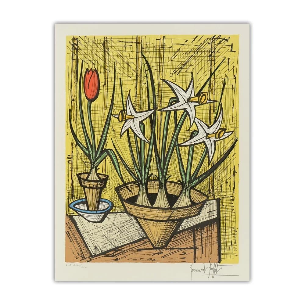 Bernard Buffet poster vintage fleurs pour raviver un mur vide de salon sans éclat