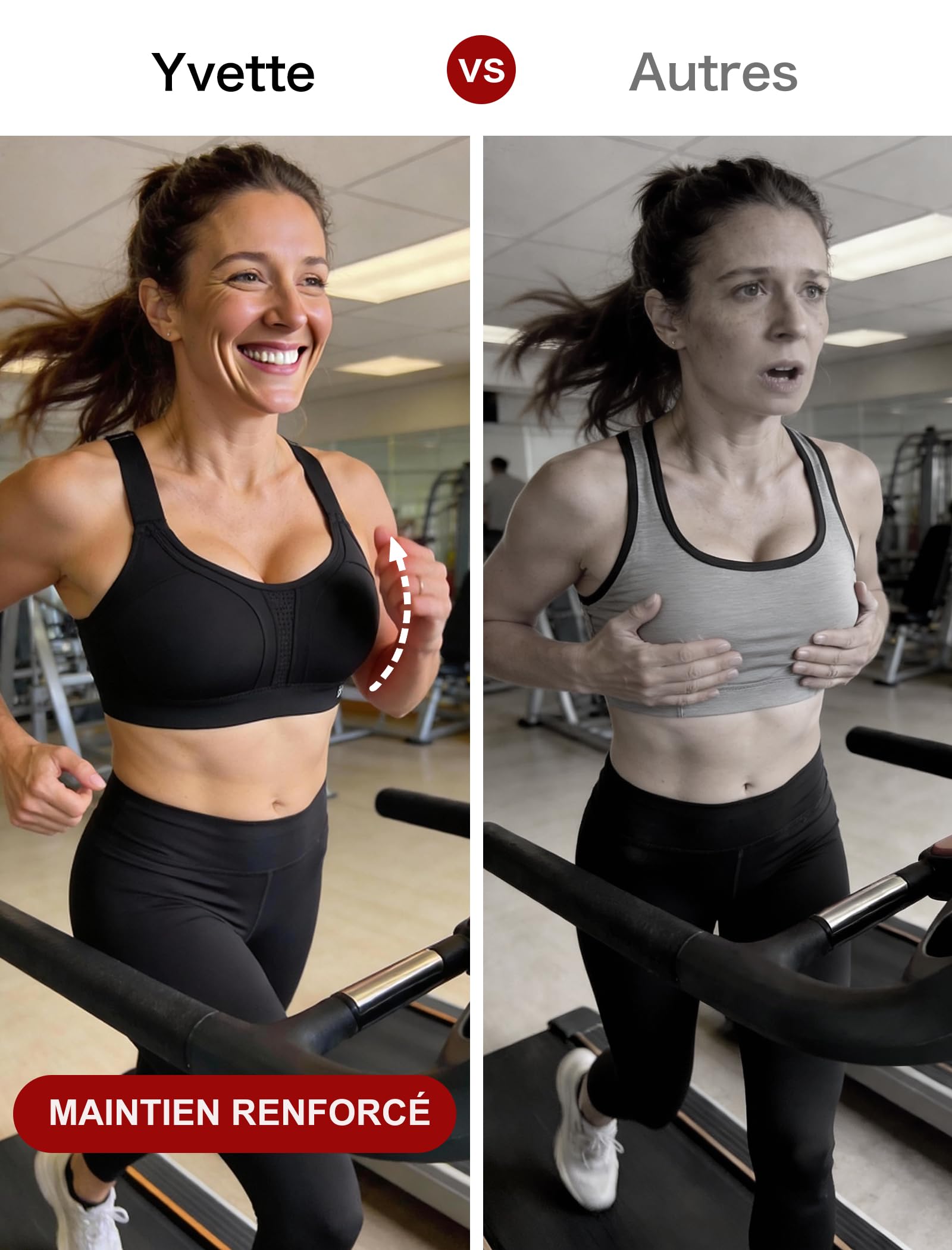 Yvette Soutien Gorge de Sport Femmes Bretelles Réglables Dos Croisées sans Armature Maintien Fort Grande Taille Course Fitness Gym