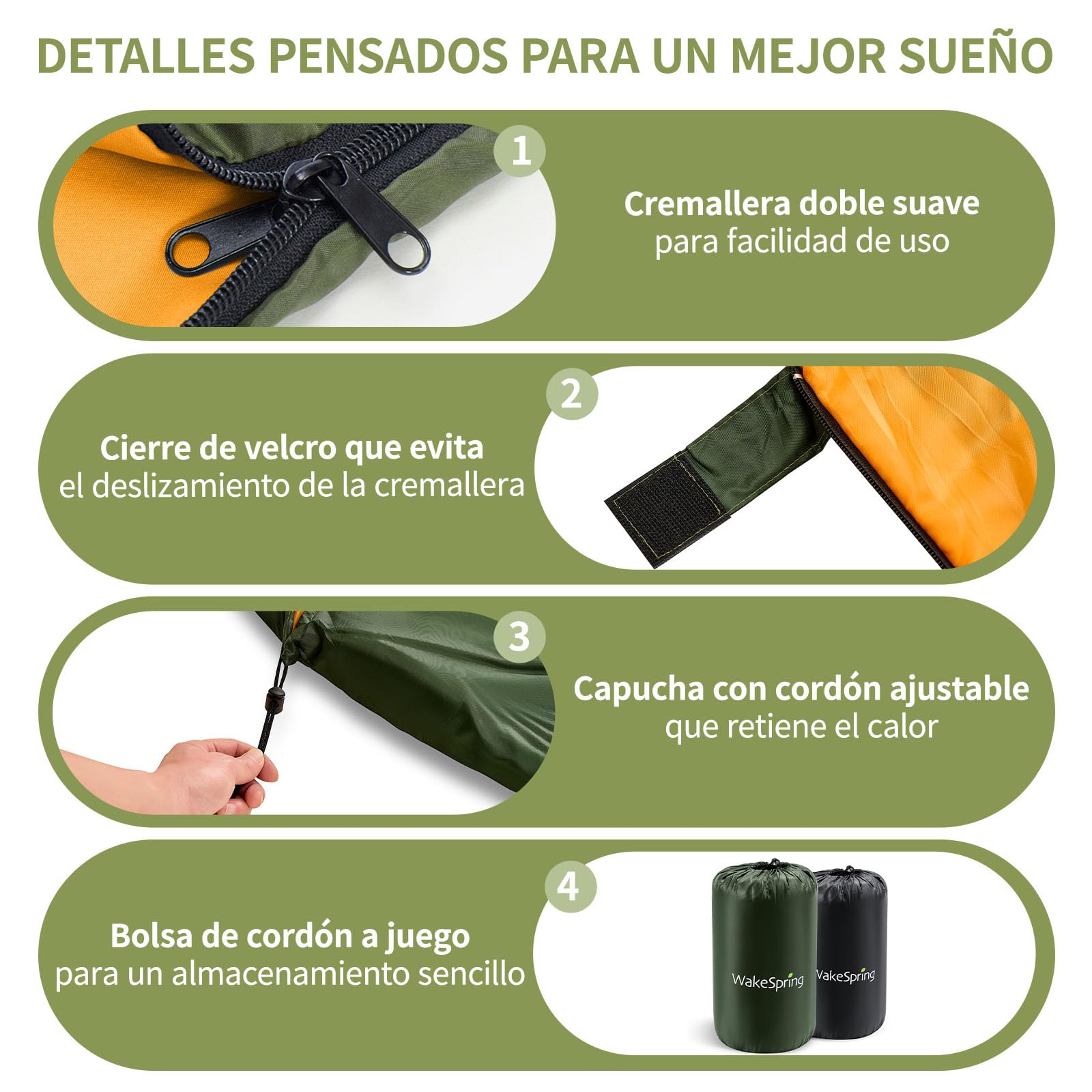 Saco de Dormir Adulto 3 Estaciones 350gsm Ligero Repelente al Agua para Camping Senderismo Viaje
