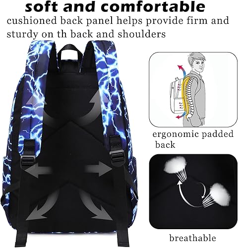 Miniatura 5 de Mochila para niños y adolescentes de primaria, con lonchera, mochilas escolares iluminadoras (azul)